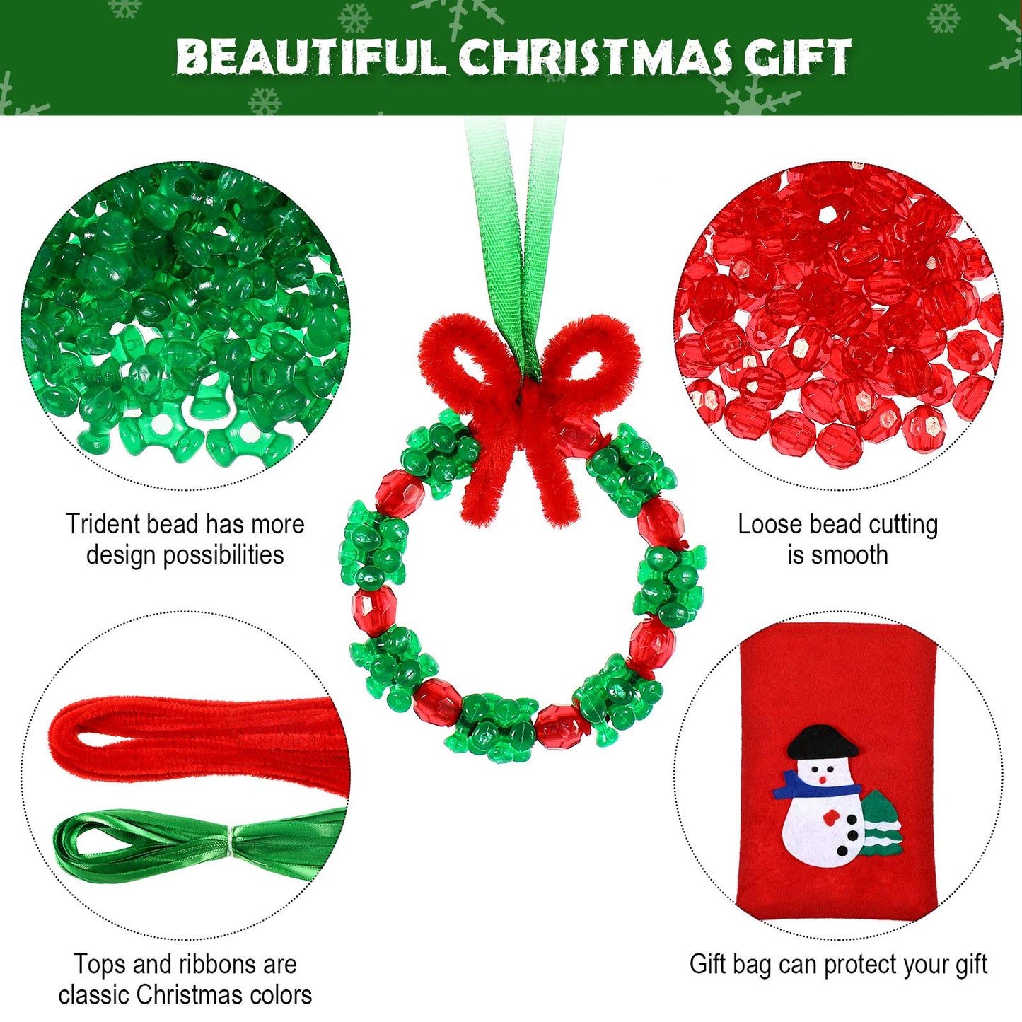 WILLBOND 30 Set Christmas Craft for Adults 1100 Pcs Tri Beads Ornaments Kit with Gift Bag Pipe Cleaner Xmas DIY Wreath & Tree Hanging Decorations for Party Supplies