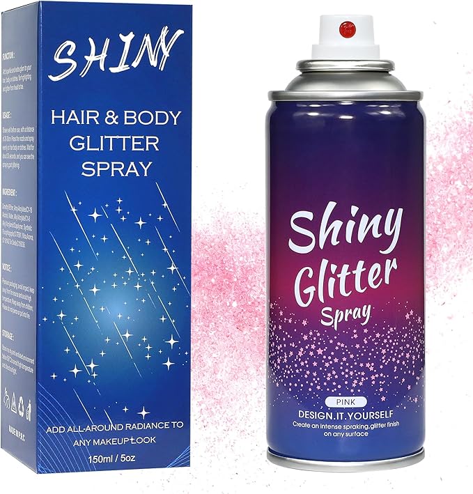 Light Pink Glitter Spray for Face, Body, Hair and Clothes, Holographic Glitter Hairspray for Festival, Rave, Prom, Concert, Stage Makeup, Quick Dry, Long Lasting Shimmer, Lightweight, 4.05 fl oz