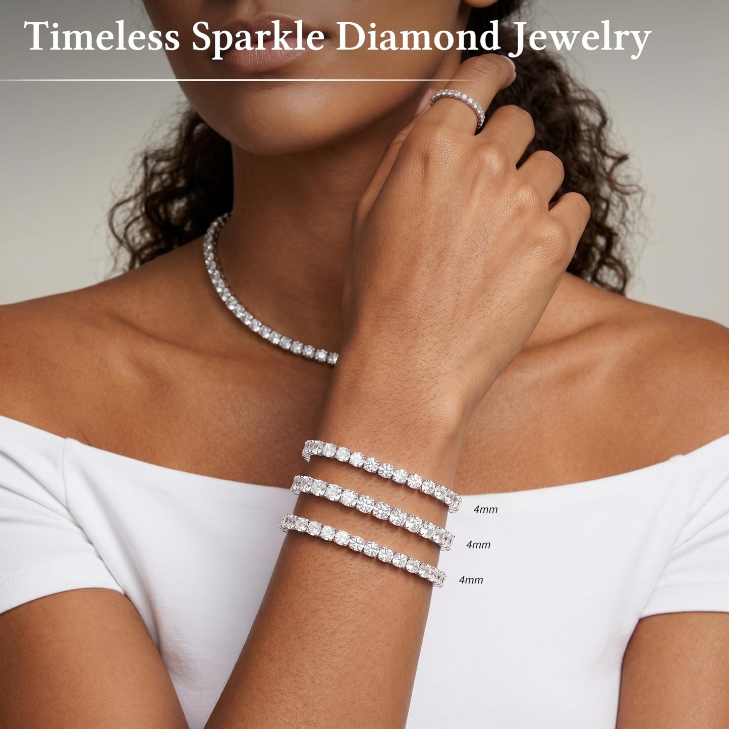 Chunky 4mm Silver Tennis Bracelet Set for Women, Sterling Silver Plated Triple Stackable Large Zirconia Bracelets, Bold Statement Jewelry, 3-Piece Heavy-Shine Link Set, Y2K Fashion Accessory