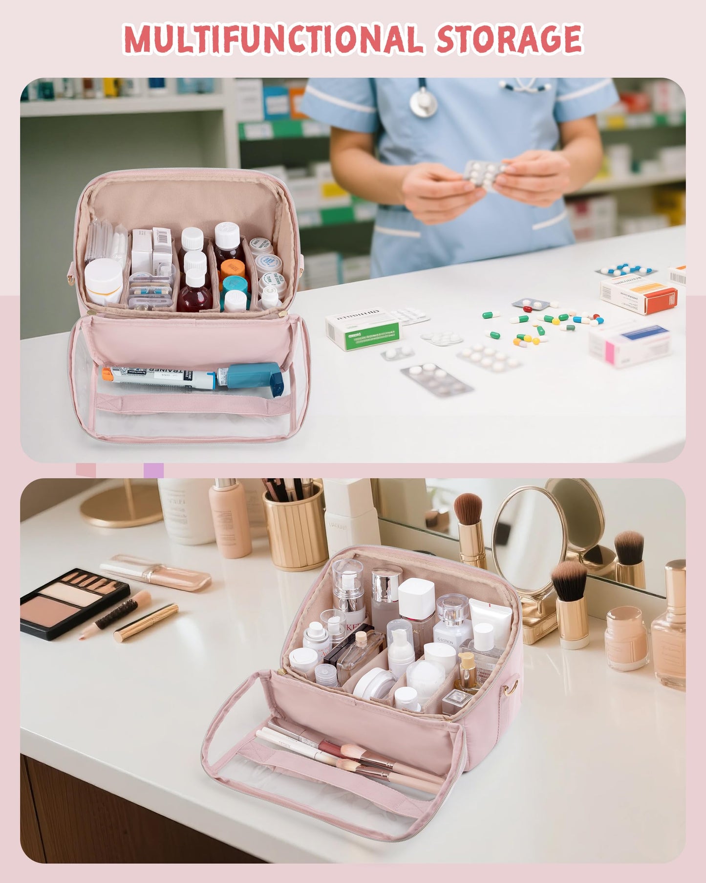 Marscamd Quilted Marker Organizer Case Holds 180 Markers, Marker Storage Organizer Bag with Dividers and Detachable Crossbody Strap (Bag Only), Pink