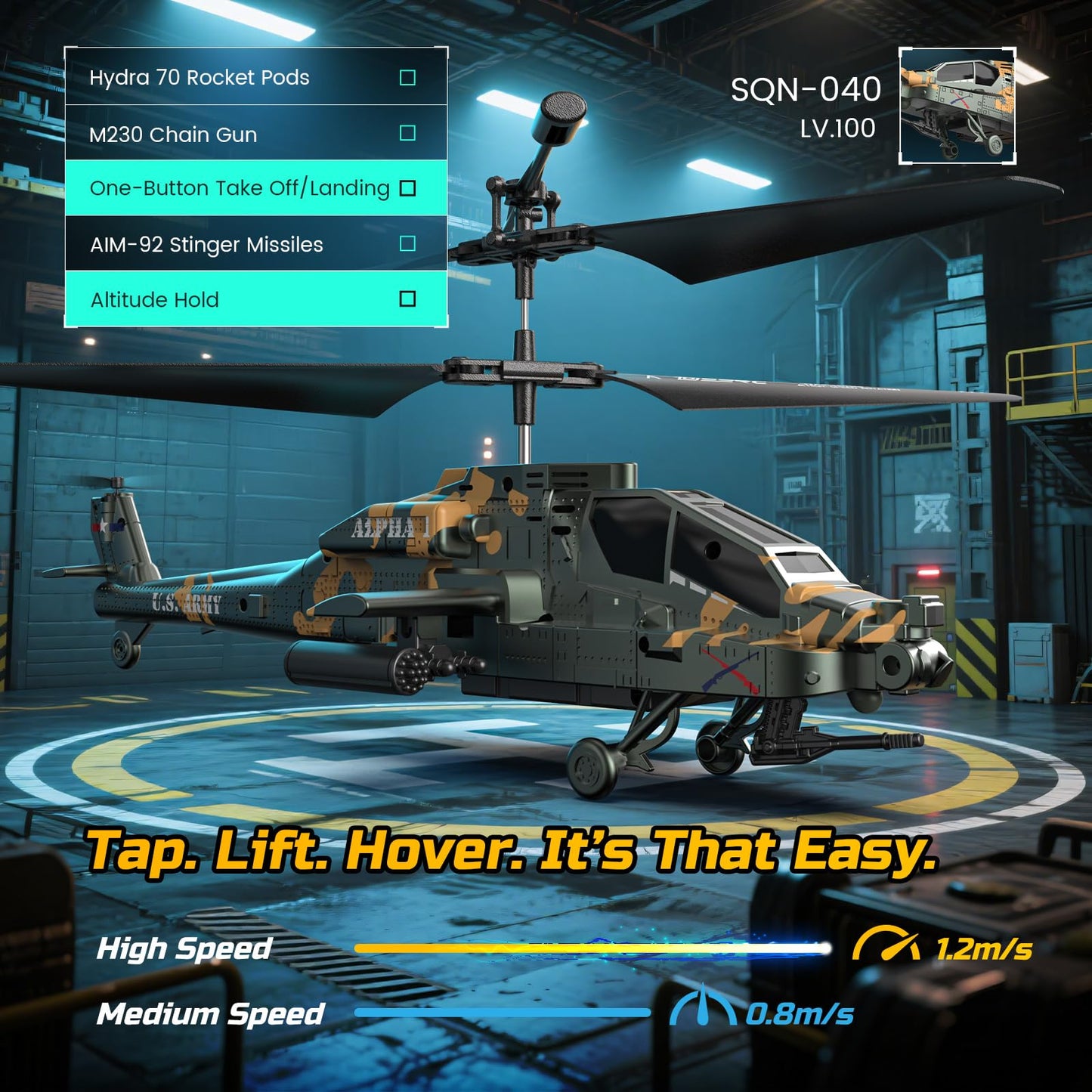 DEERC Apache RC Helicopter for Kids 8-12, Remote Control Helicopter for Adults, Helicopters Toy with 26 Mins Flight Time (2 Batteries), LED Lights, Altitude Hold, Chrismas GIF for Boys