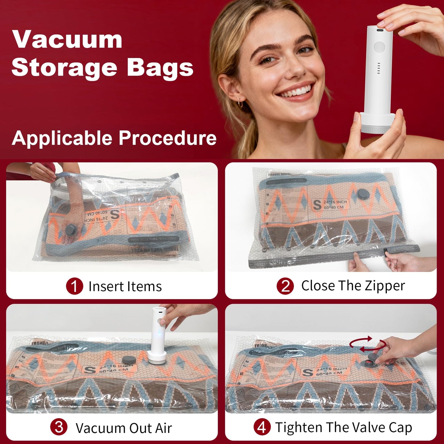 Rechargeable Wireless Pump Travel Storage Bags Set, 9 Pack (9S) Portable Space Saver Bags for Travel & Home, Vacuum Compression Packing Seal for Clothes, Blankets, Home Seasonal Storage