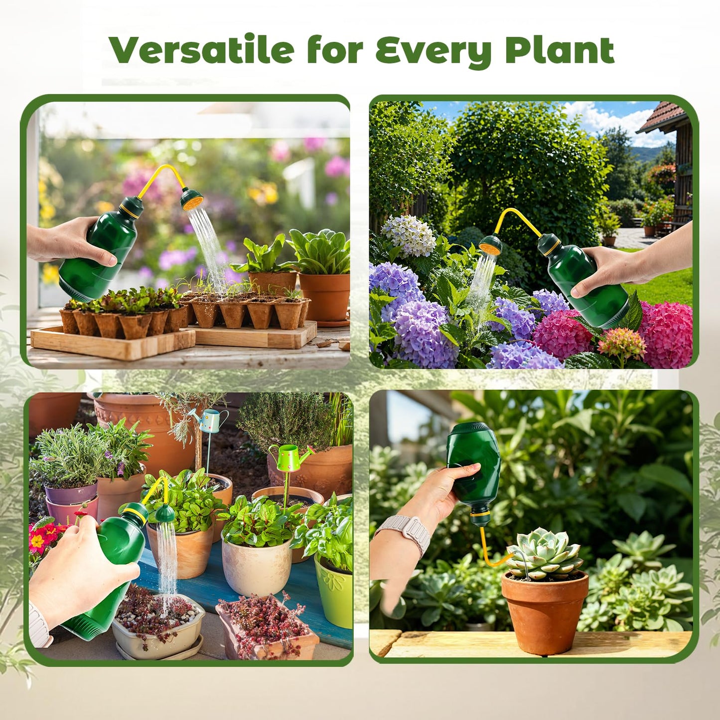 Small Watering Can, 2 in 1 Spray Head Functionality, 450ML Squeeze Garden Plant Watering Can for Seedlings Indoor/Outdoor Plants(Green)