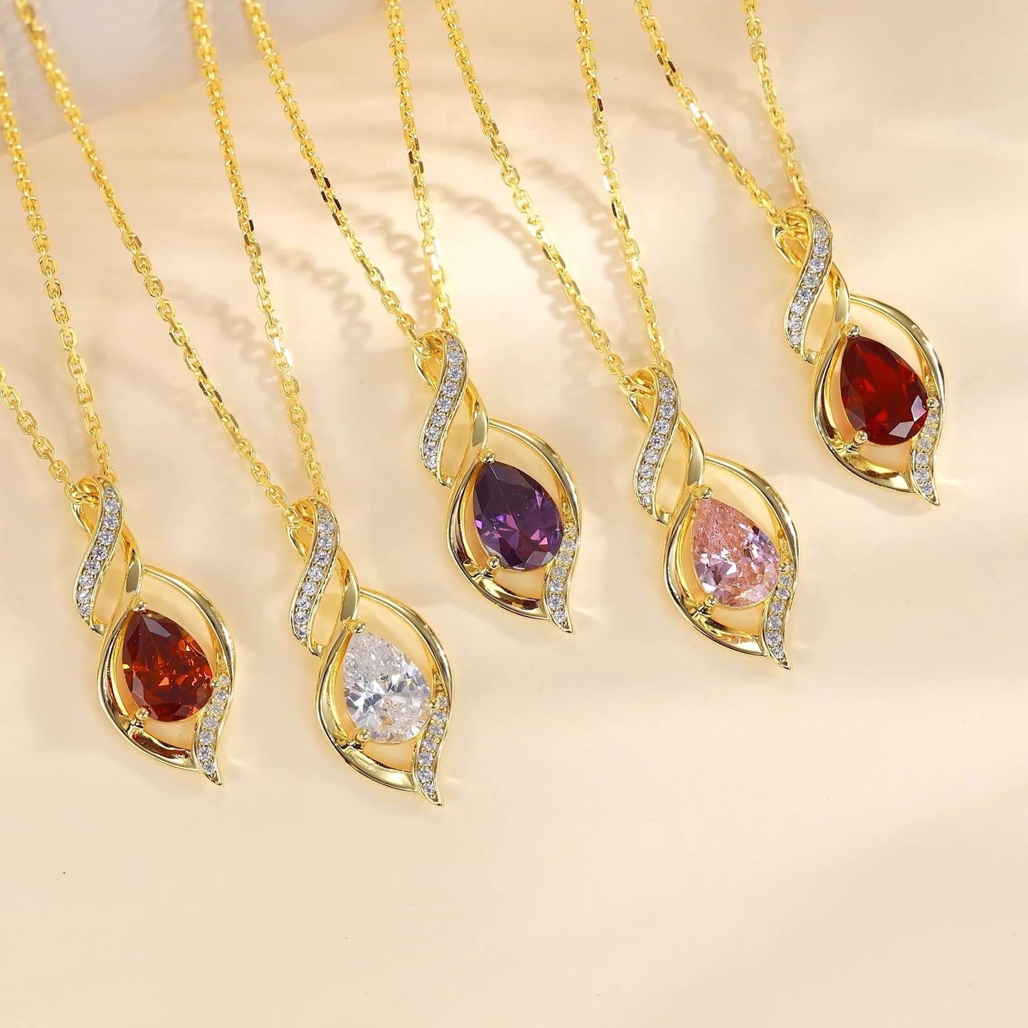 FANCIME 14K Gold Plated April Birthstone Necklace for Women Simulated Diamond Teardrop Necklace Sterling Silver Infinity Love Birthday Gifts for Women, 16"+2" Inches