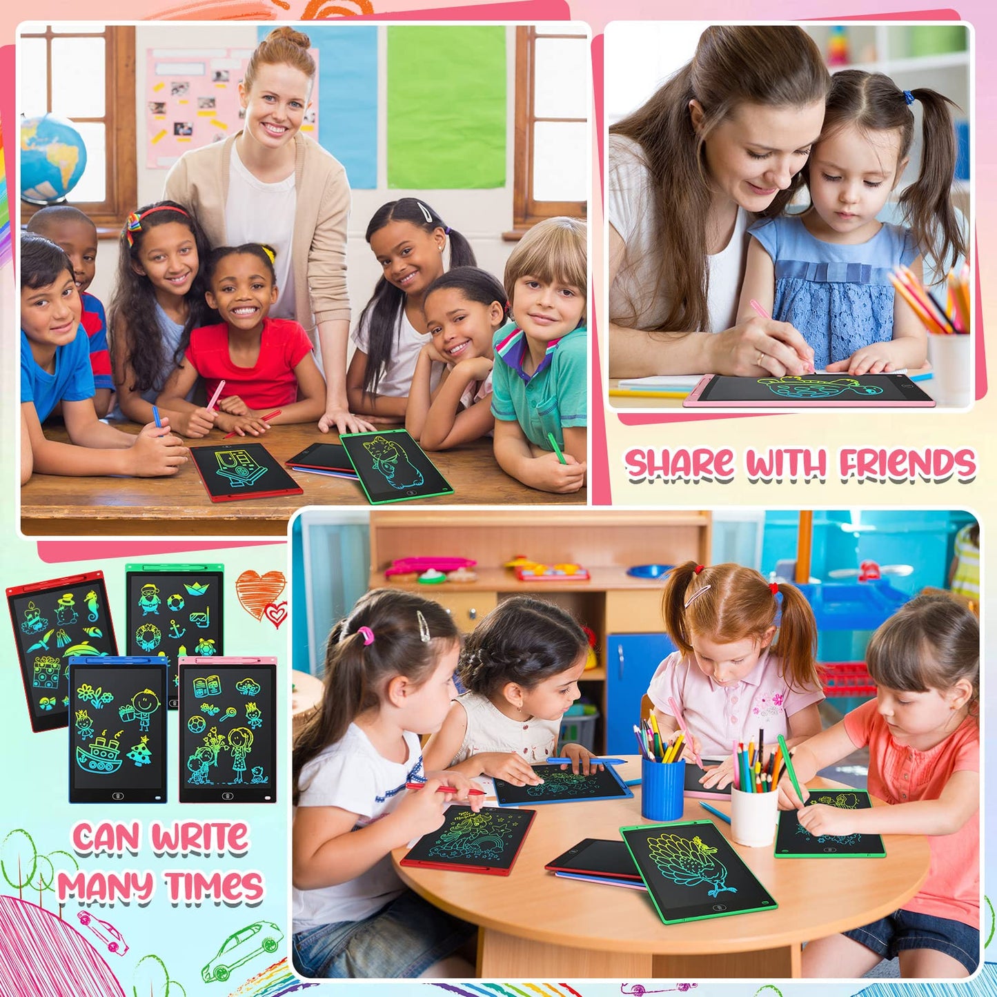 20 Pcs LCD Writing Tablet for Kids 10 Inch Electronic Doodle Board Colorful Screen Doodle Board Erasable Pad Drawing Pad for Kids Toddler 6 Years Old Educational Learning Toy (Black Screen)