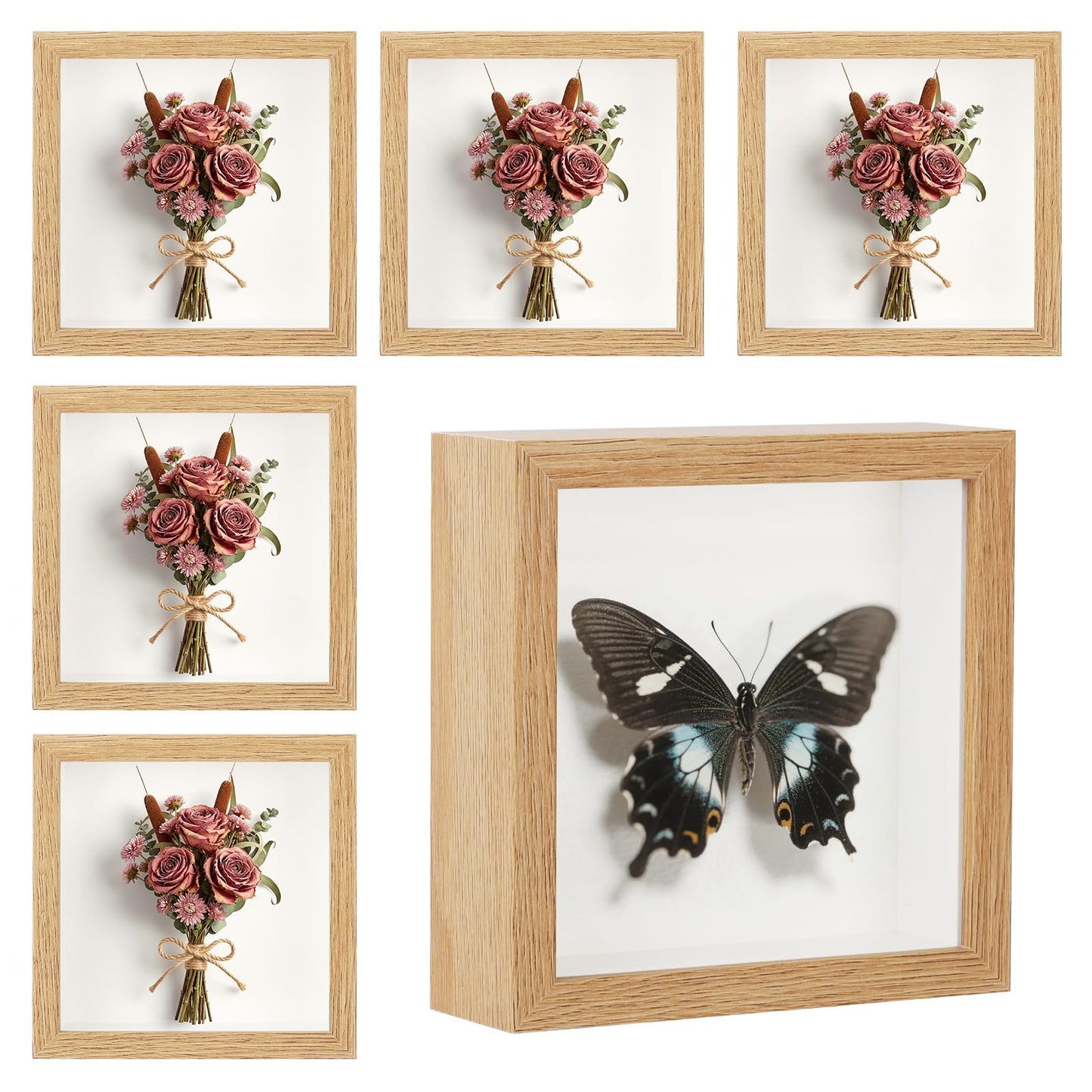 6 Pack Shadow Box Frame - 1.2" Deep Shadow Boxes 3D Picture Frame (6 Pcs/ Natural, 5"x5")