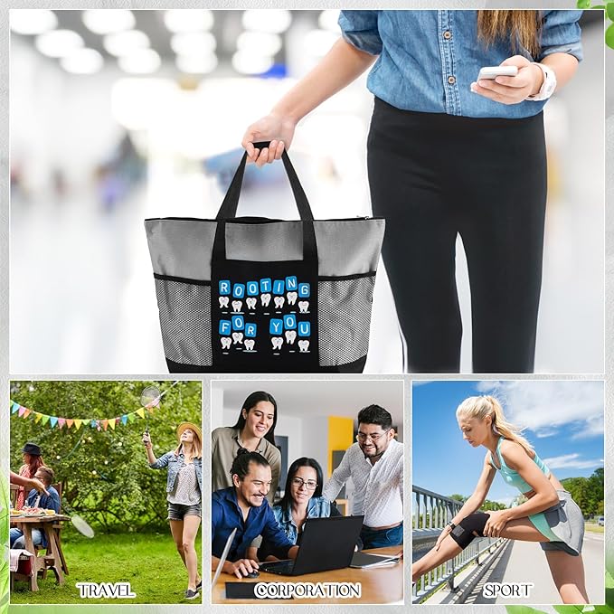 Roowest 5 Pcs Christmas Dentist Gifts Dental Hygiene Appreciation Gifts Tote Bags Mesh Pockets Tote Bags Zipper for Women(Multicolor)