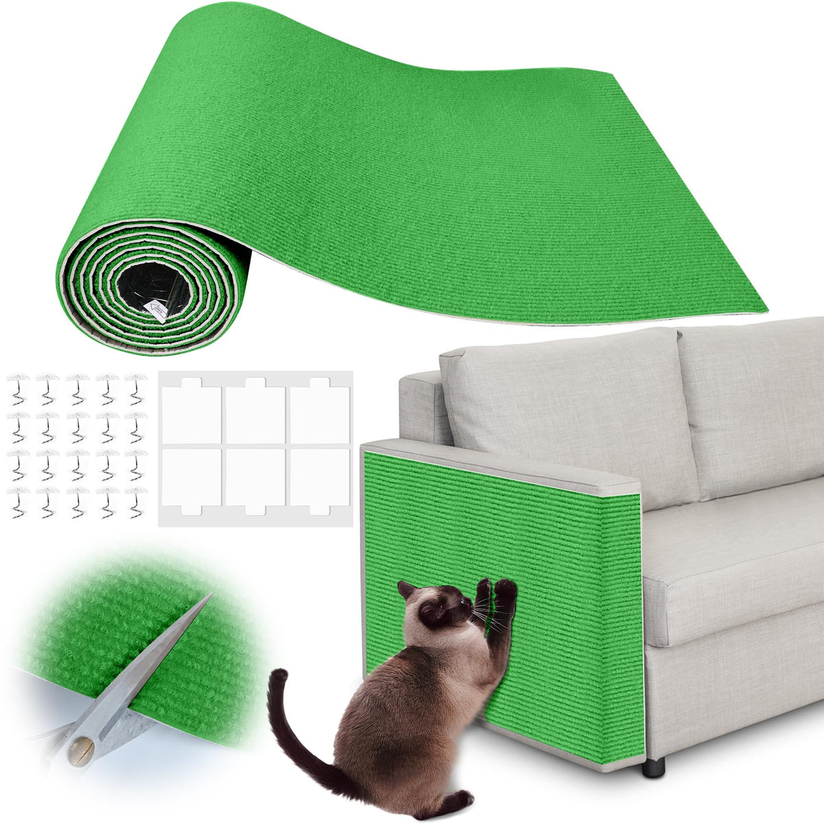 Cat Scratch Furniture Protector - 158" x 15.8" Trimmable Self-Adhesive Cats Claws Scratch Pads, DIY Cat Climbing Couch Protector for Scratch Post Cat Tree Replacement Indoor (Light Gray)