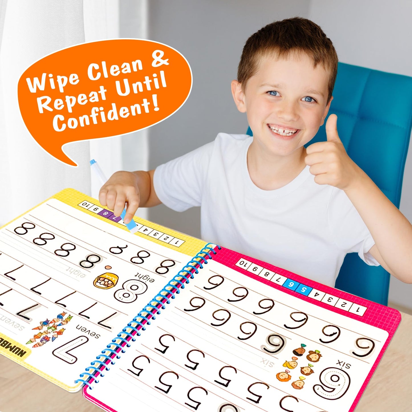 Hulupiggy Preschool Learning Activities - Reusable Letter & Number Tracing Book for Kids 3,4,5,6 Years Old -Builds Handwriting & Sight Words, PreK Kindergarten Workbook, Learning Toy Gift for Toddlers