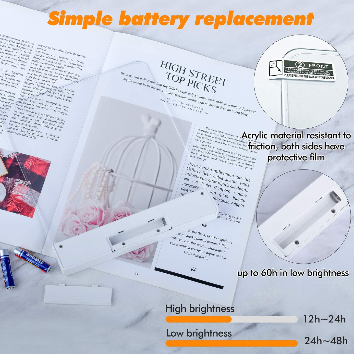 Deelessgz Book Light,Battery Powered Flat Plate led Book lamp,Brightness Adjustable,2 Color Temperature,Kids Book Light for Reading in Bed at Night Clip on Book Lovers Gifts (Warm)