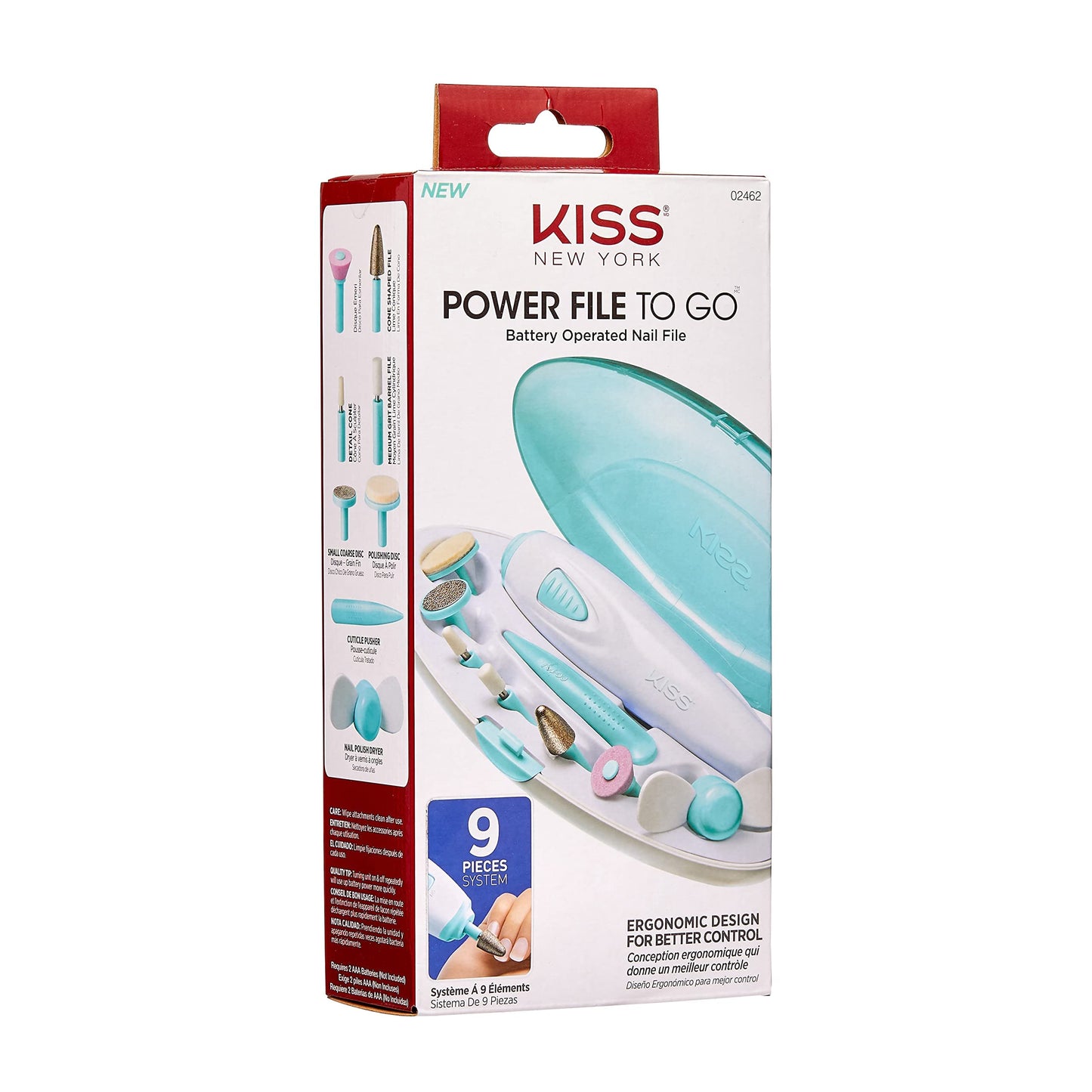 KISS Power File to Go Battery Powered Mani/Pedi Tool Professional Nail Care with 8 Attachments & Storage Case, Shape, Clean, and Polish Nails