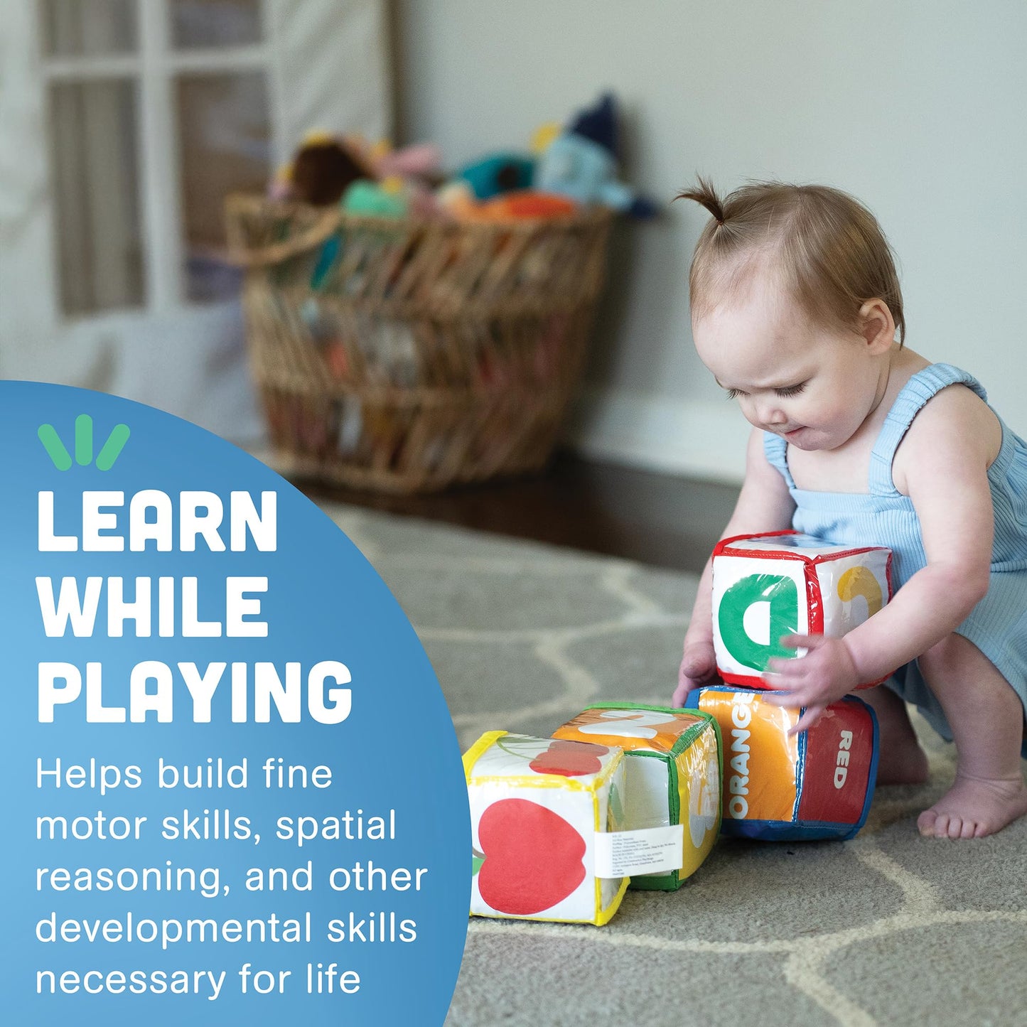 Constructive Playthings Customizable Stacking Block Toys with Clear Pockets for Ages 12 Months+, Toddler Soft Foam Building Blocks, Builds Fine Motor Skills, Multicolor