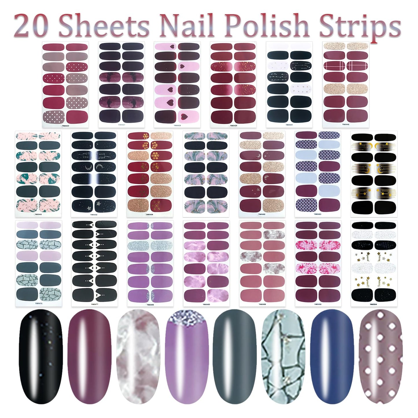 SILPECWEE 20 Sheets Nail Wraps for Women Stick on Nail Polish Strips Adhesive Nail Polish Stickers Gel Nail Strips Manicure Nail Art Accessories with 1pc File