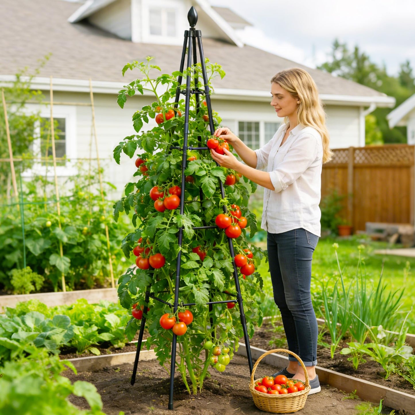 Adjustable Garden Trellis for Climbing Plants, 6FT Obelisk Plant Support Tower for Potted & In-Ground Vegetables, Tomatoes, Cucumbers, Vines - Easy Assembly, Indoor & Outdoor Use（2 Pack）
