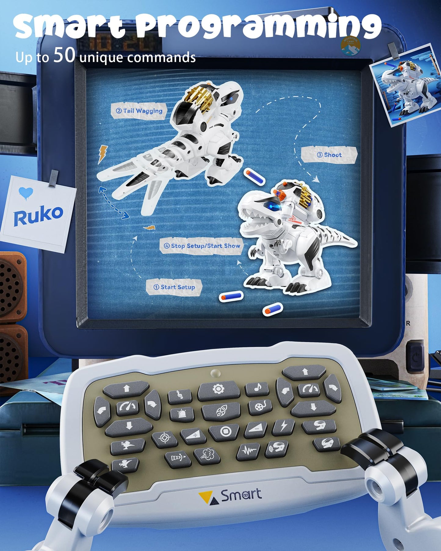 Ruko 18011 Black Gold Robot Dog and 8809 Remote Control Robot Dinosaur Toys for Kids