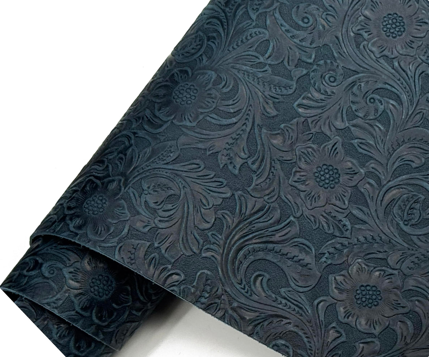 Western Style Bump Texture Geometric Pattern 2.0mm(5-5.5oz) Genuine Leather Sheet,Floral Tooling Craft Leather for DIY Projects（Navy Blue | Pattern 12"x12"）
