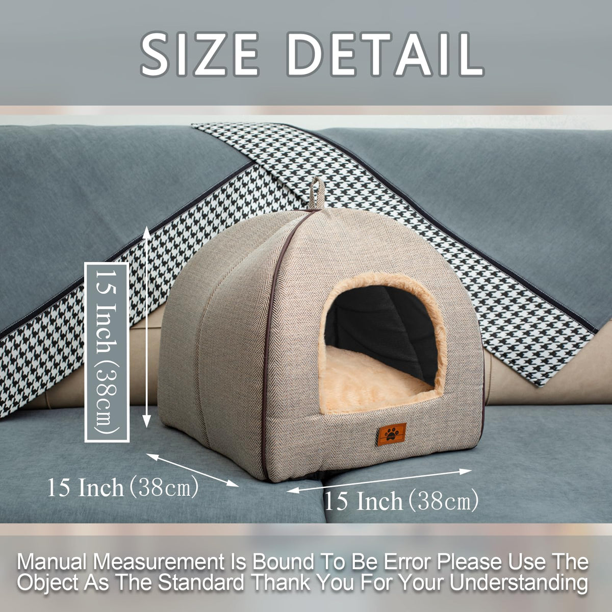 Cat Bed for Indoor Cats - Cat Cave Bed Cat House Cat Tent with Removable Washable Cushioned Pillow, Soft and Self Warming Kitten beds, Pet Bed（Large Grey）