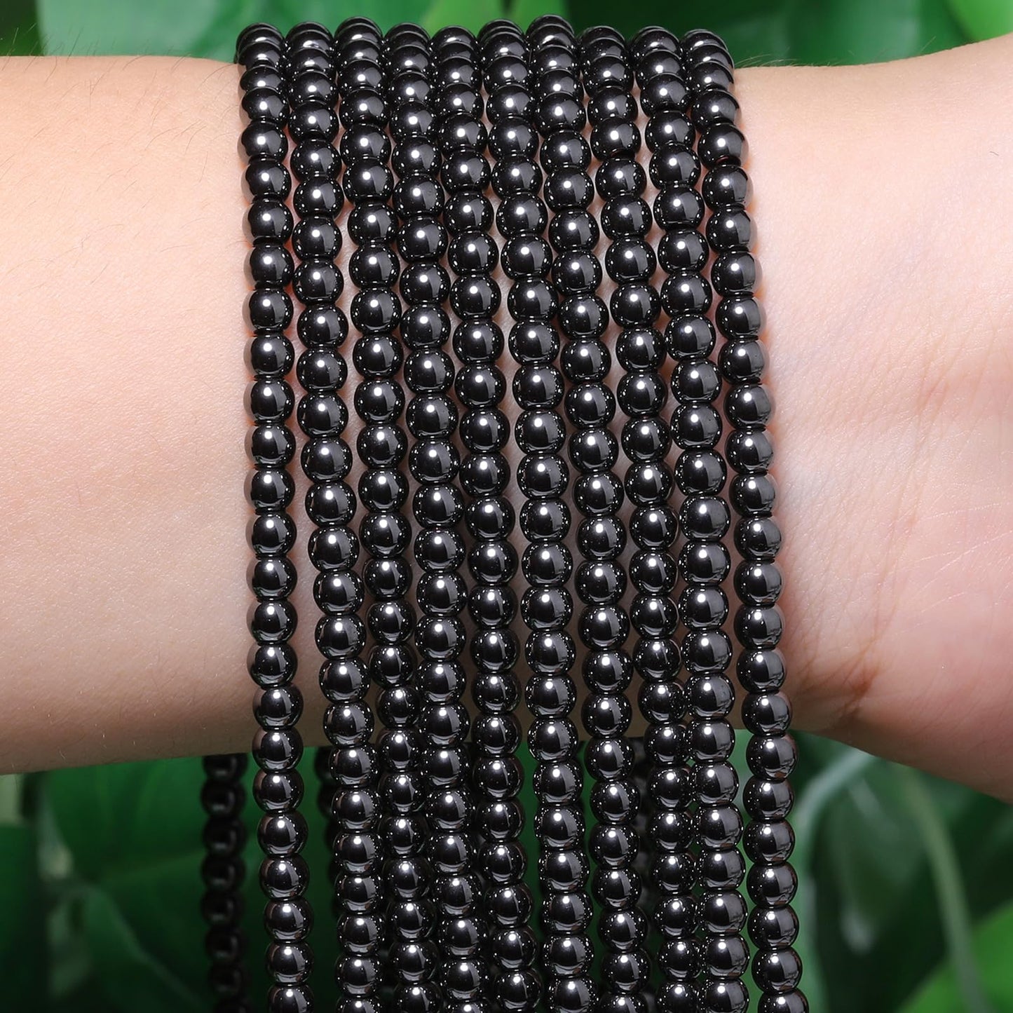 Songxi 90pcs 4mm Black Hematite Natural Round Stone Beads for Jewelry Making, Smooth Loose Small Gemstone Beads for Bracelets Necklace, Chakra Stones with Energy Power