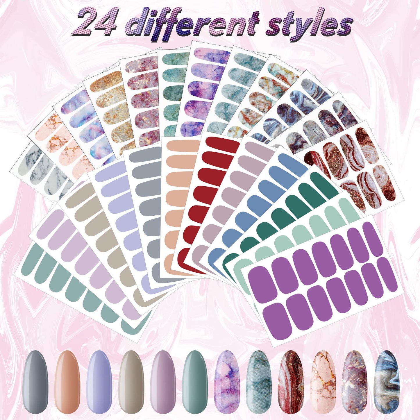 Maitys 336 Pieces 24 Sheets Full Wrap Nail Polish Strips Stickers Self Adhesive Gel Nail Strips Art Decals with File for Women DIY Decorations(Marble Style)