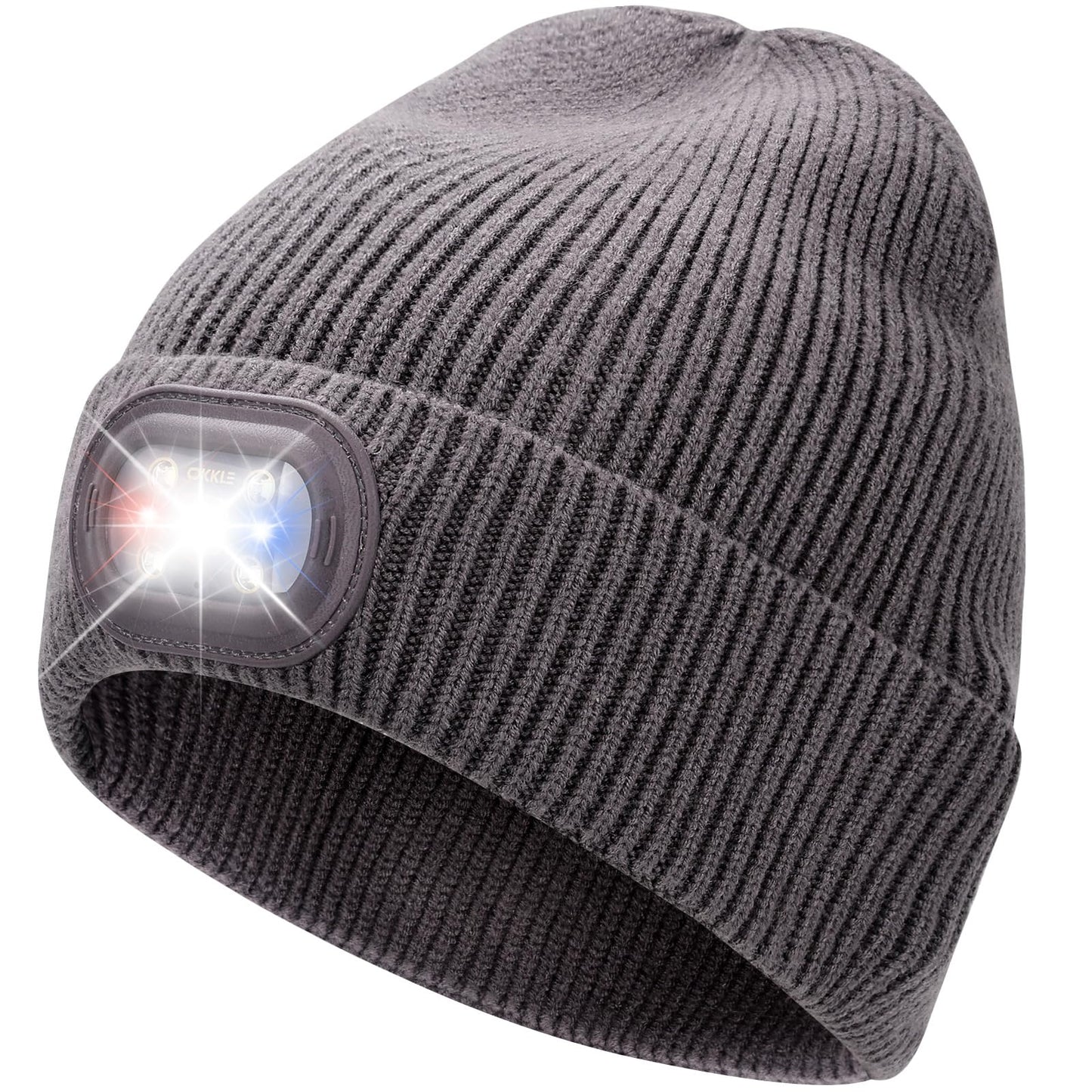 OKKLE Unisex LED Beanie with Light, USB Rechargeable Headlamp Hat, Winter Gifts for Men Women Husband Him Dark Grey