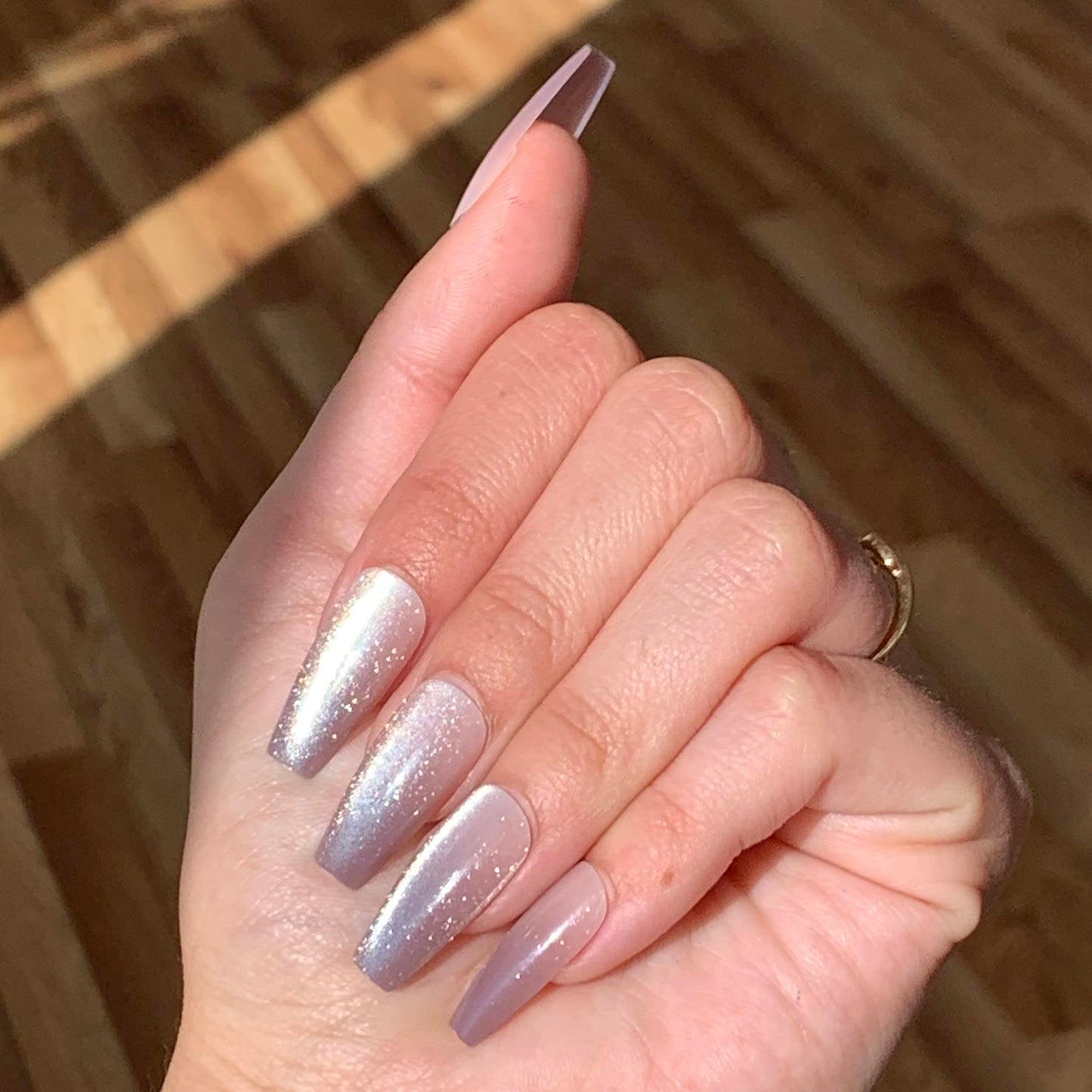 OMBRÉ SPARKLES Press-On Nails by Lavaa Beauty | Gold Ombré Velvet Shimmer Long Coffin Nails