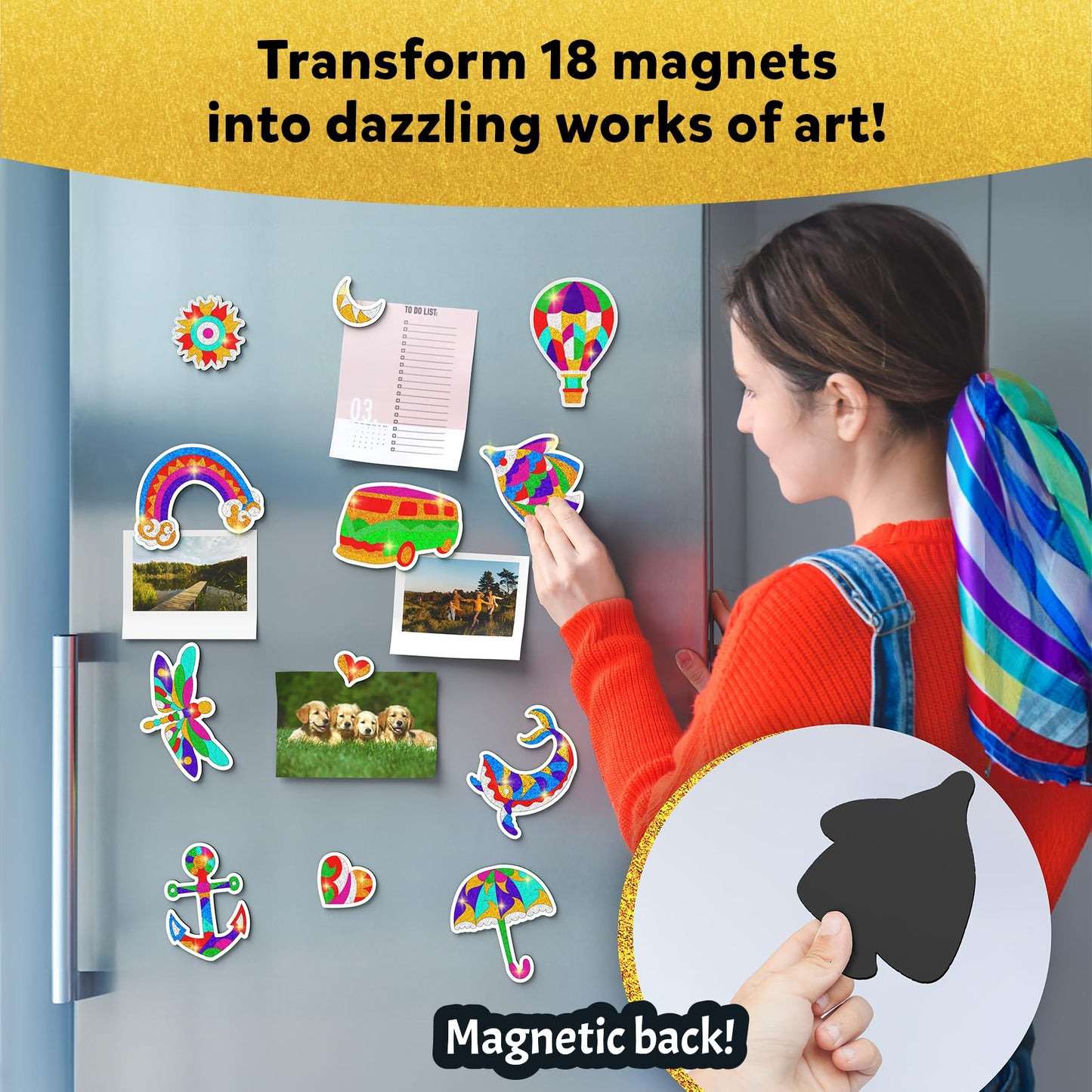 Skillmatics Foil Fun - Pretty Patterns, 18 DIY Magnets Mess-Free Art, Colorful Creative Party Activity, Craft Kits, 60+ Foam Stickers, Gift for Kids, Teens, Adults, Families, Screen-Free Entertainment