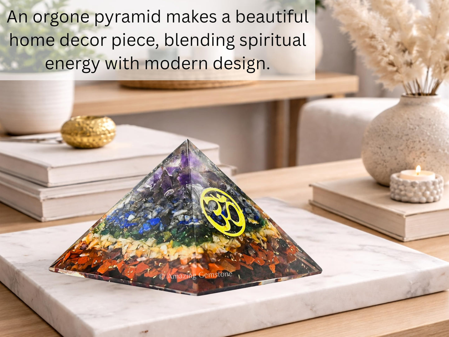Amazing Gemstone Large Orgone Pyramid | Natural Chakra Pyramid Crystal | OM Orgonite Pyramid | Organ Pyramids Positive Energy Healing