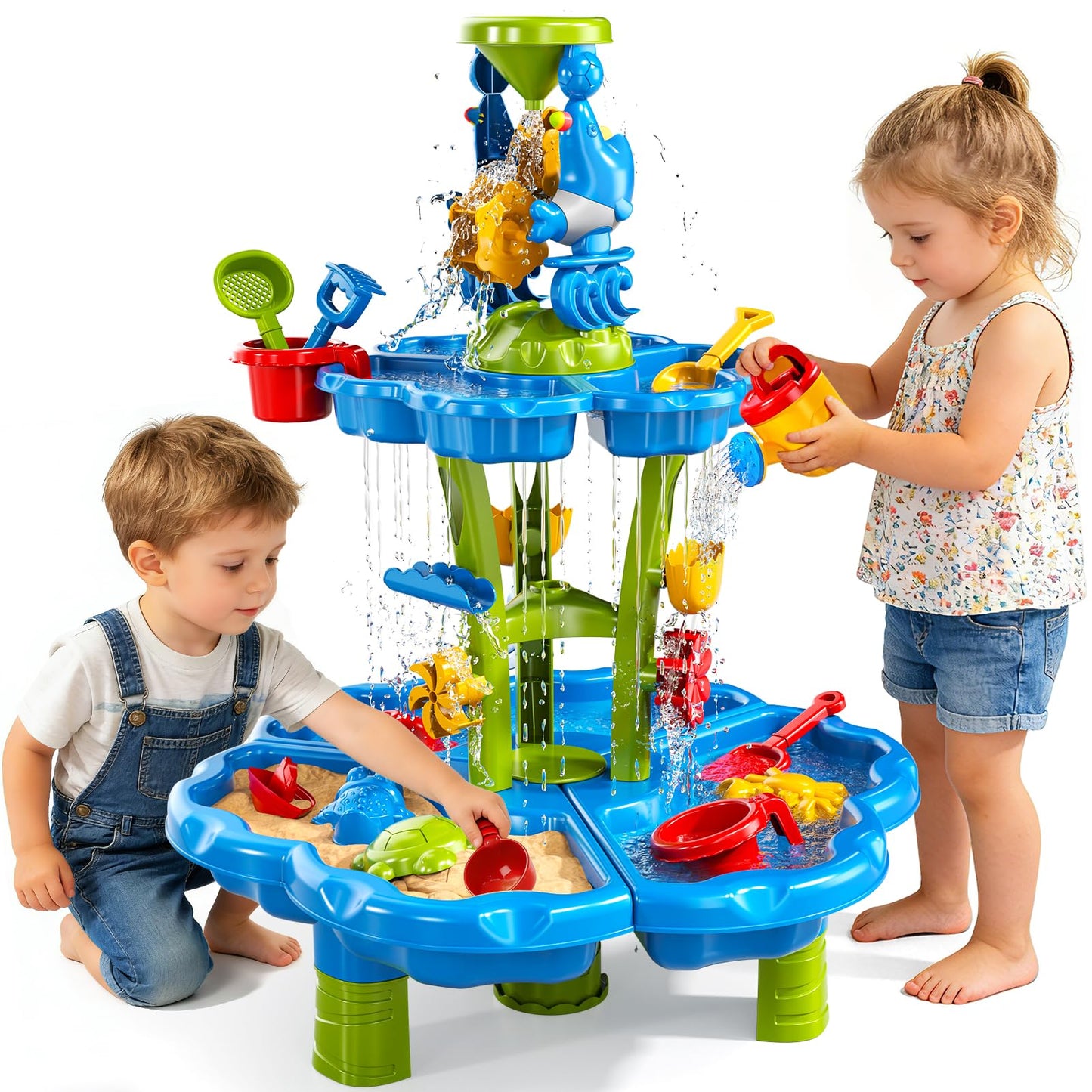 3-Tier Sand and Water Table for Toddlers 1-3 3-4, Kids Sand Water Play Table Toys for Kids Boys Girls 2 3 4 5 6 Years Old, Kids Toddler Play Activity Set Toys for Summer Beach Pool Indoor Outdoor Yard