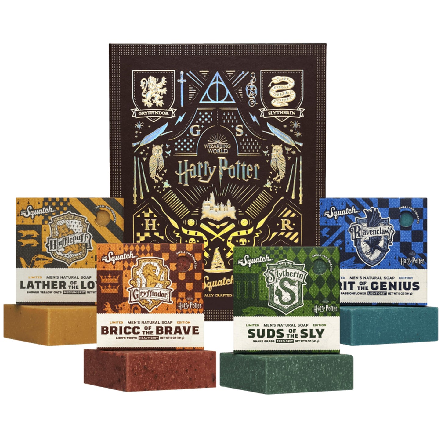 Dr. Squatch Harry Potter Collection with Collector's Box - Men's Natural Bar Soap 4 Pack Bundle and Collector's Box - Soap inspired by Gryffindor, Slytherin, Ravenclaw, and Hufflepuff
