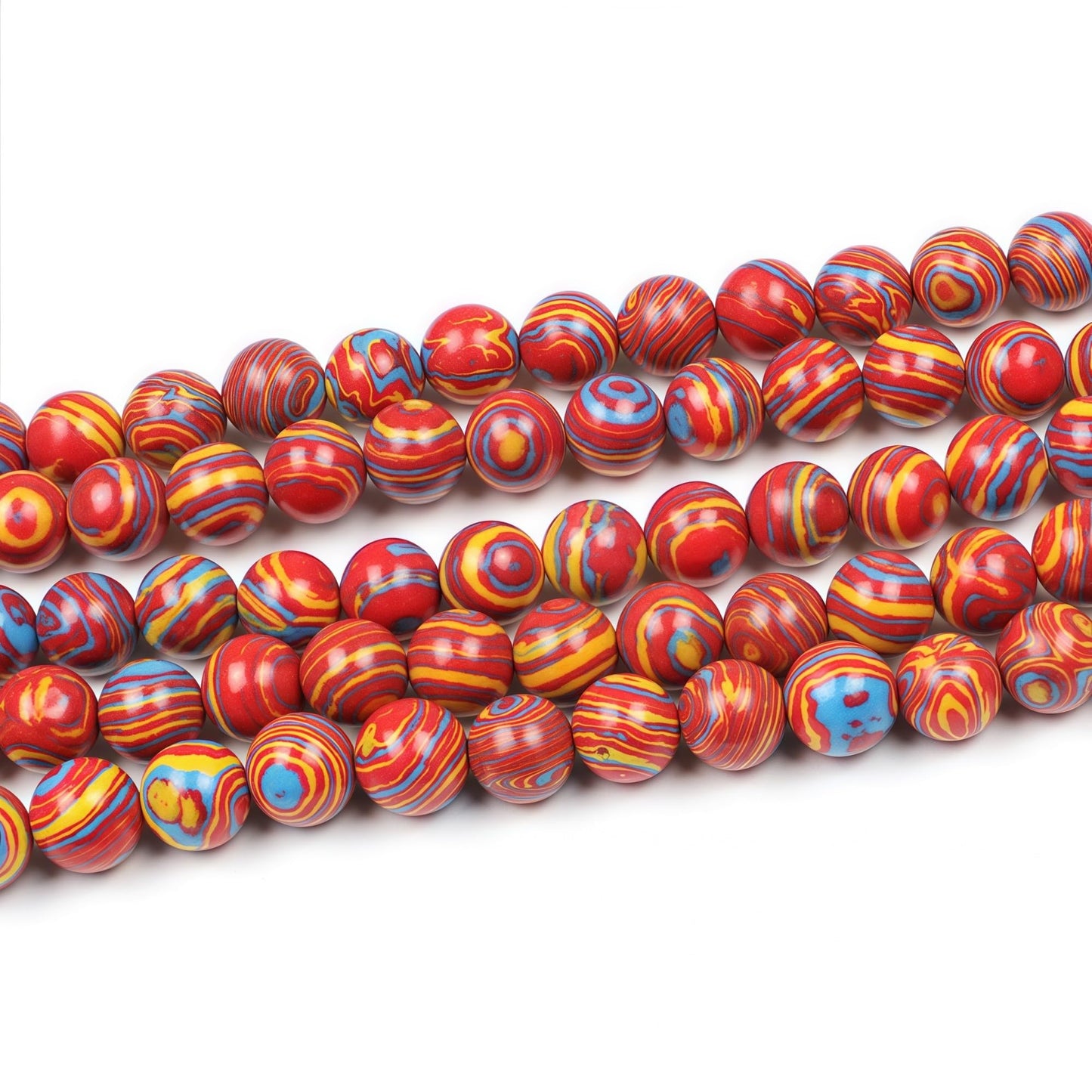 MJDCB Synthesis Colour Malachite Beads Beautiful Fashion Round Stone Beads for DIY Jewelry Making 15" (6mm, Blue - red - Yellow)