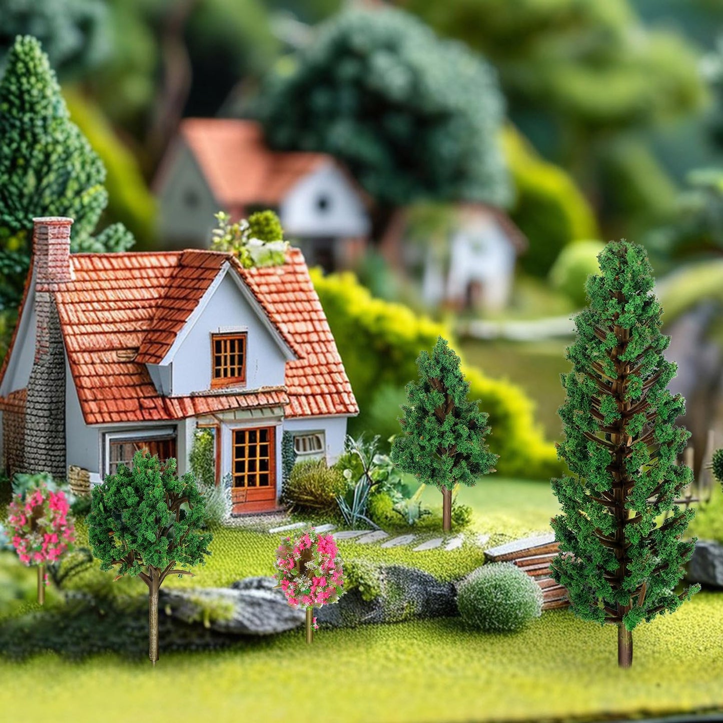 NUOBESTY Plastic Mini Model Trees Railway Pine Tree Model for Diorama Sand Table Landscape Decor Miniature Forest for Railroad Craft Building Cake Topper 38pcs