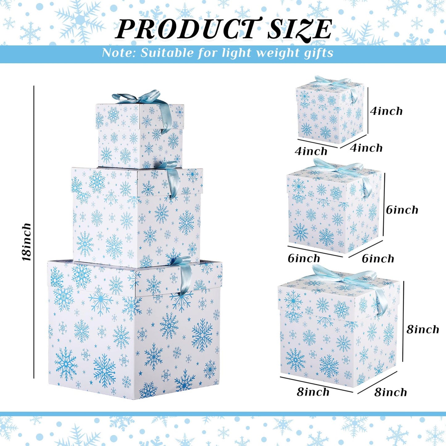 Zhanmai 3 Pcs Christmas Nesting Gift Boxes Snowflake Stackable Boxes Christmas Decorative Boxes with Lids for Present Wrapping Xmas Winter New Year Holiday Party Decor Supplies Favor(White and Blue)