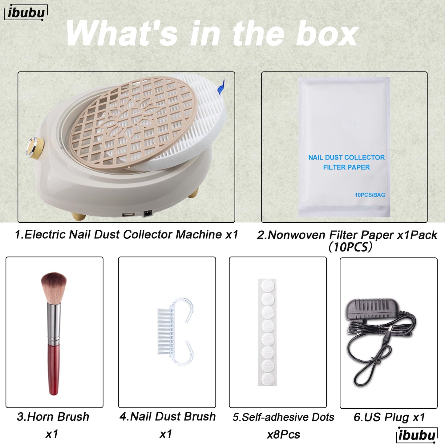 ibubu Upgrade Small Nail Dust Collector Vacuum Cleaner Machine 130W Powerful Strong Fan Extractor Suction Electric Nail Filer Manicure Dust Collector Quiet with Multiple Tool Kits for Home Salon