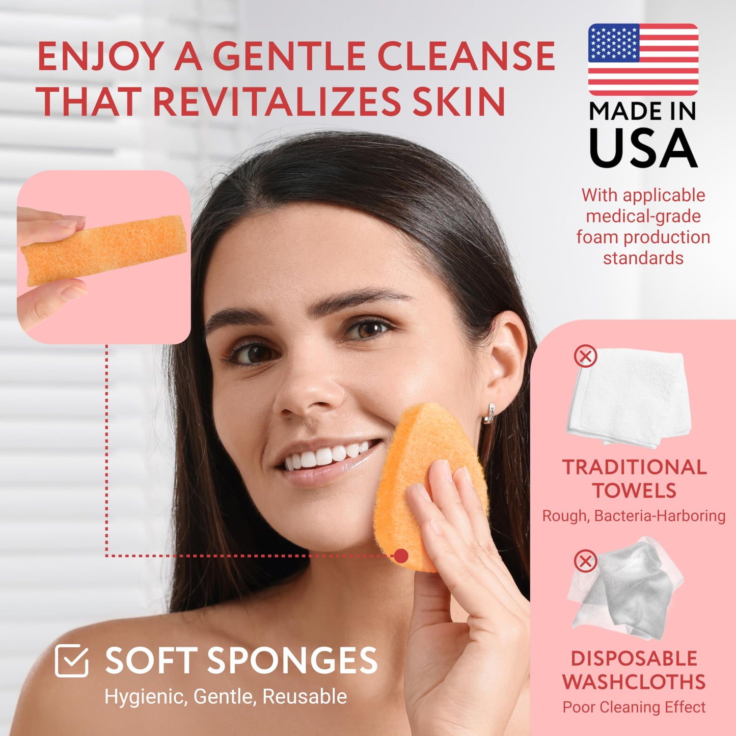 IMPRESA Face Scrubber Exfoliator Sponges - Regular Puff - Natural Medical-Grade Foam - 10 Pack Reusable Exfoliating Pads - Deep Cleanse & Dead Skin Removal - Normal to Oily Skin