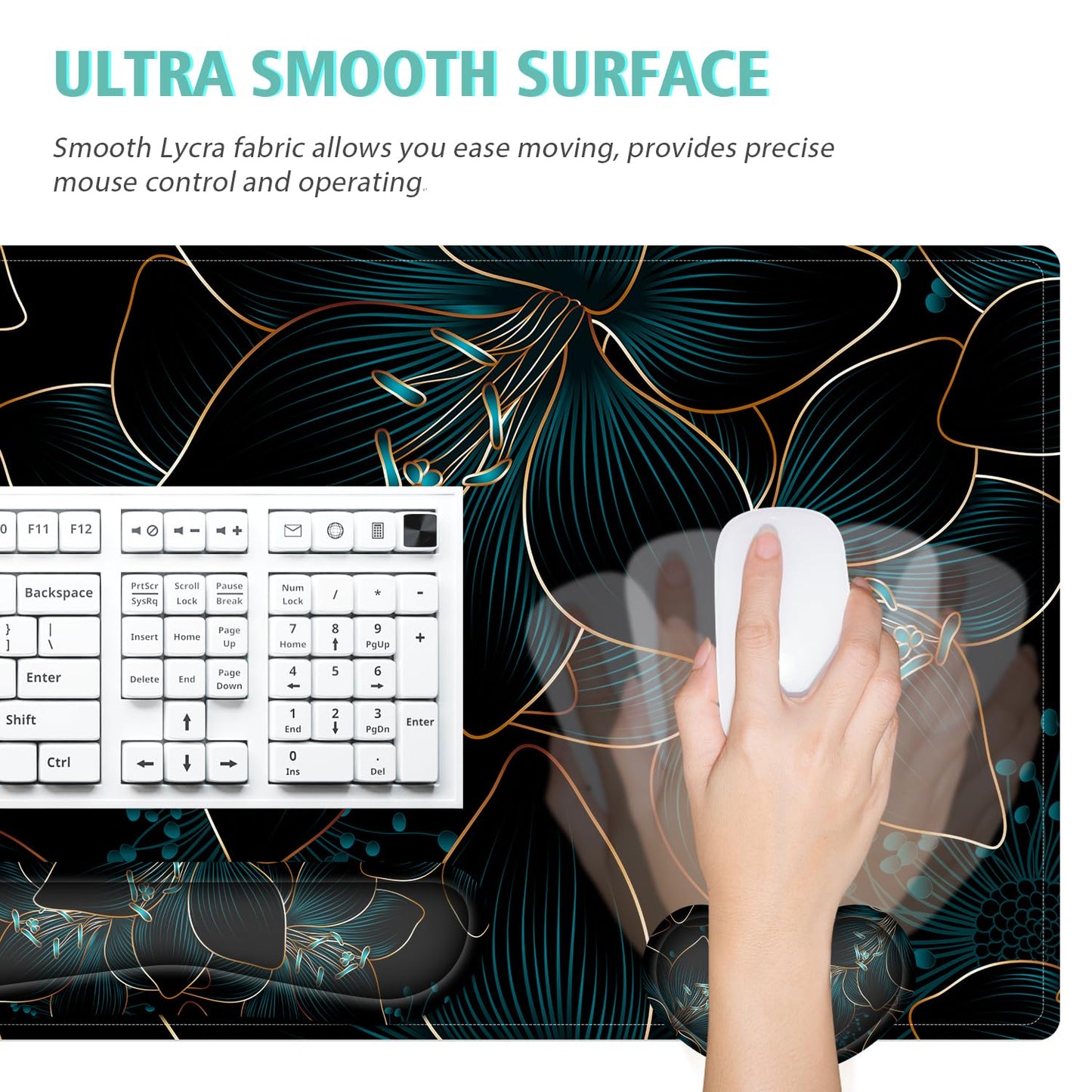 Keyboard Mouse Pad Set,Large Gaming Mouse Pad+Keyboard Wrist Rest+Wrist Rest+Coaster,Computer Desk pad Set Wrist Support for Office Desktop Laptop. (35.4" x 15.7") Extended Desk Mat (Floral)