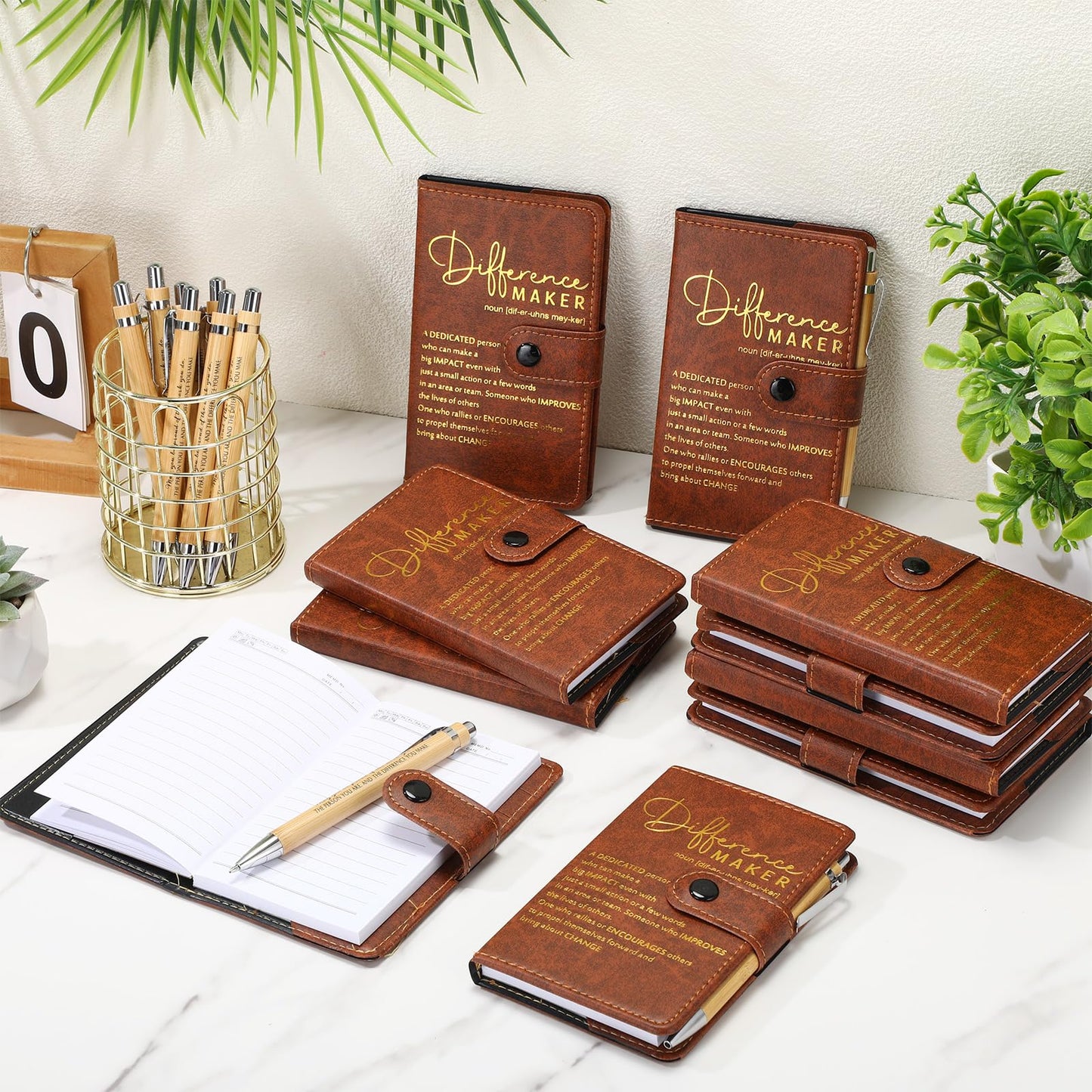 Honoson 20 Sets Difference Maker Teacher Appreciation Gifts Bulk Motivational Notebooks with Bamboo Pen Nurse Appreciation Gifts for Employee Coworker Team Staff Boss Graduation