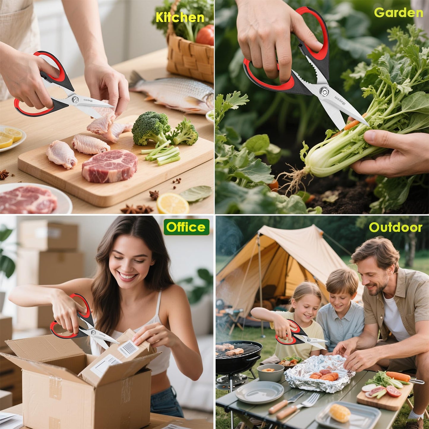 iBayam Kitchen Scissors All Purpose Heavy Duty 2 Pack with Protective Sheath, Stainless Steel Shears Kitchen Utensils Set for Cutting Food Cooking Meat Poultry Dishwasher Safe Soft Comfort-Grip