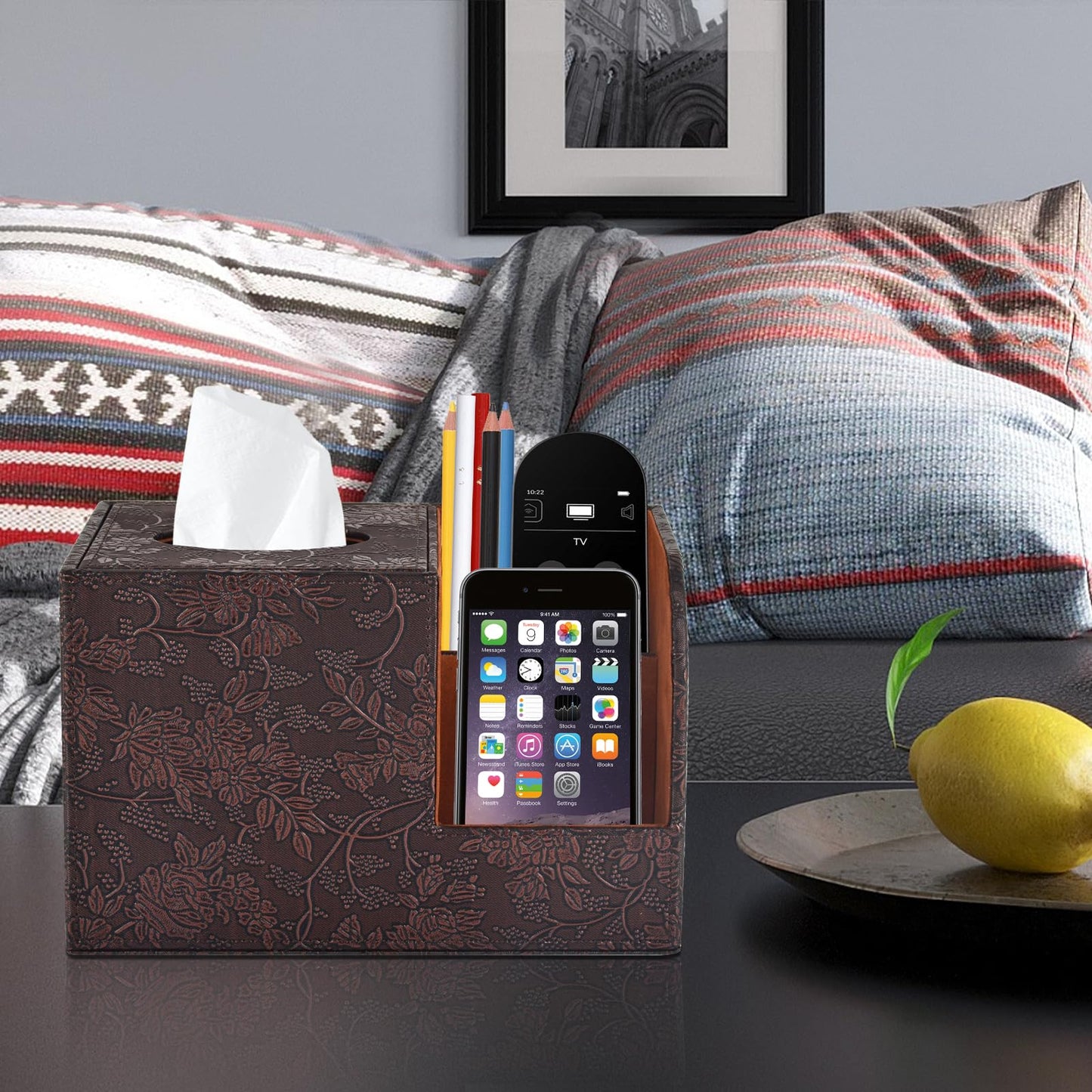 PU Leather Tissue Box Cover Square Tissue Holder Tissues Box Organizer with 2 Compartment,Remote Control Holder,Multifunctional Decorative Tissue Box Covers Cube,Home Office Desktop Storage Box,Retro
