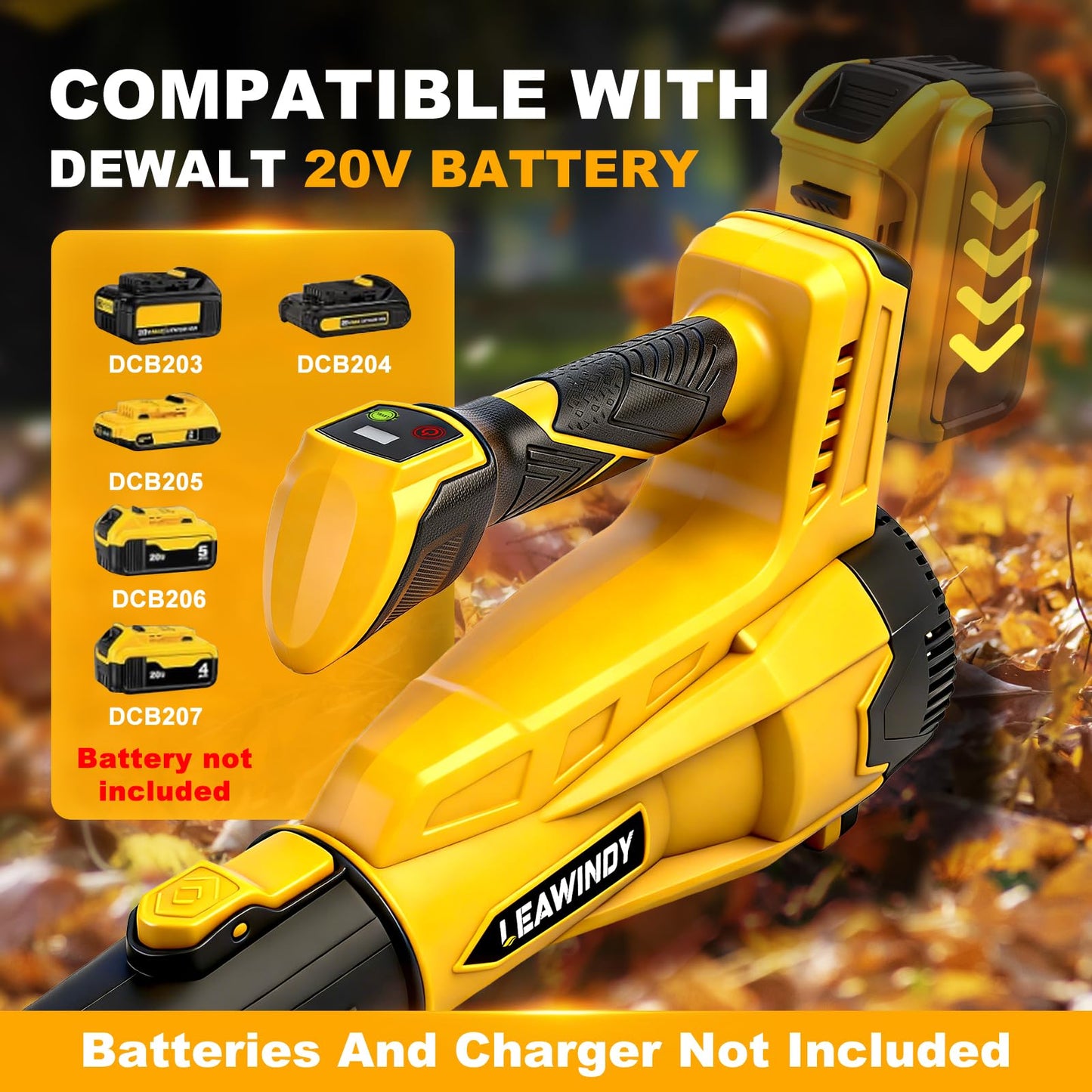 Cordless Leaf Blower for Dewalt 20V Max Battery(Tool Only), 560 CFM/180 MPH Electric Leaf Blower with 6-Speed Variable, Lightweight Leaf Blowers, Battery Powered Blowers for Yard, Lawn, Patio Cleaning
