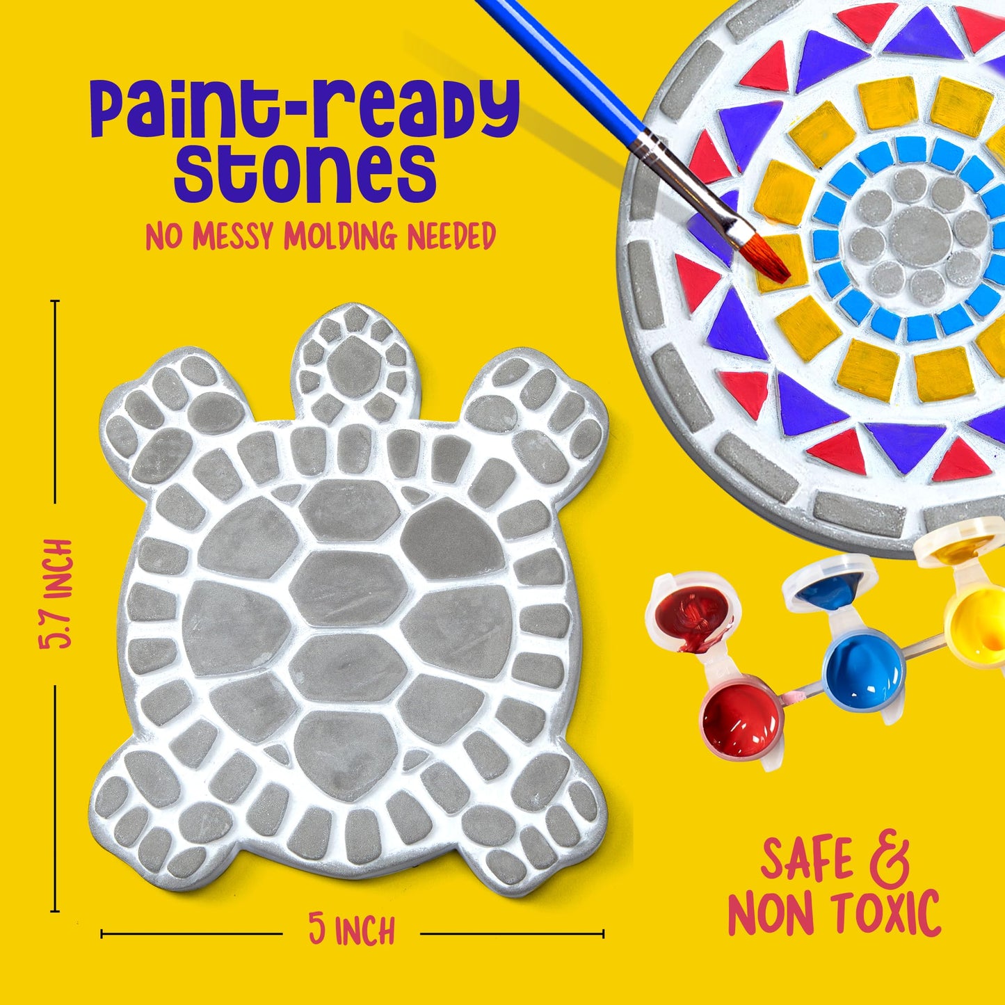 Dan&Darci Stepping Stones Painting Kit for Kids, 5 Paint Your Own Garden Stones with Paints and Brushes, Crafts for Kids Ages 6-8