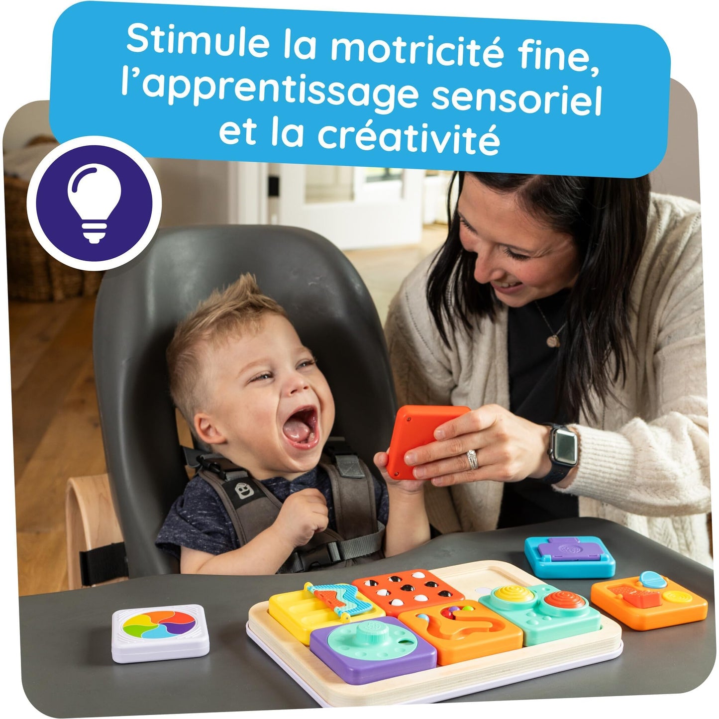 Fat Brain Toys PlayTab Essentials, Modular Sensory Activity Board, Busy Board for Toddlers and Babies Ages 12 Months+
