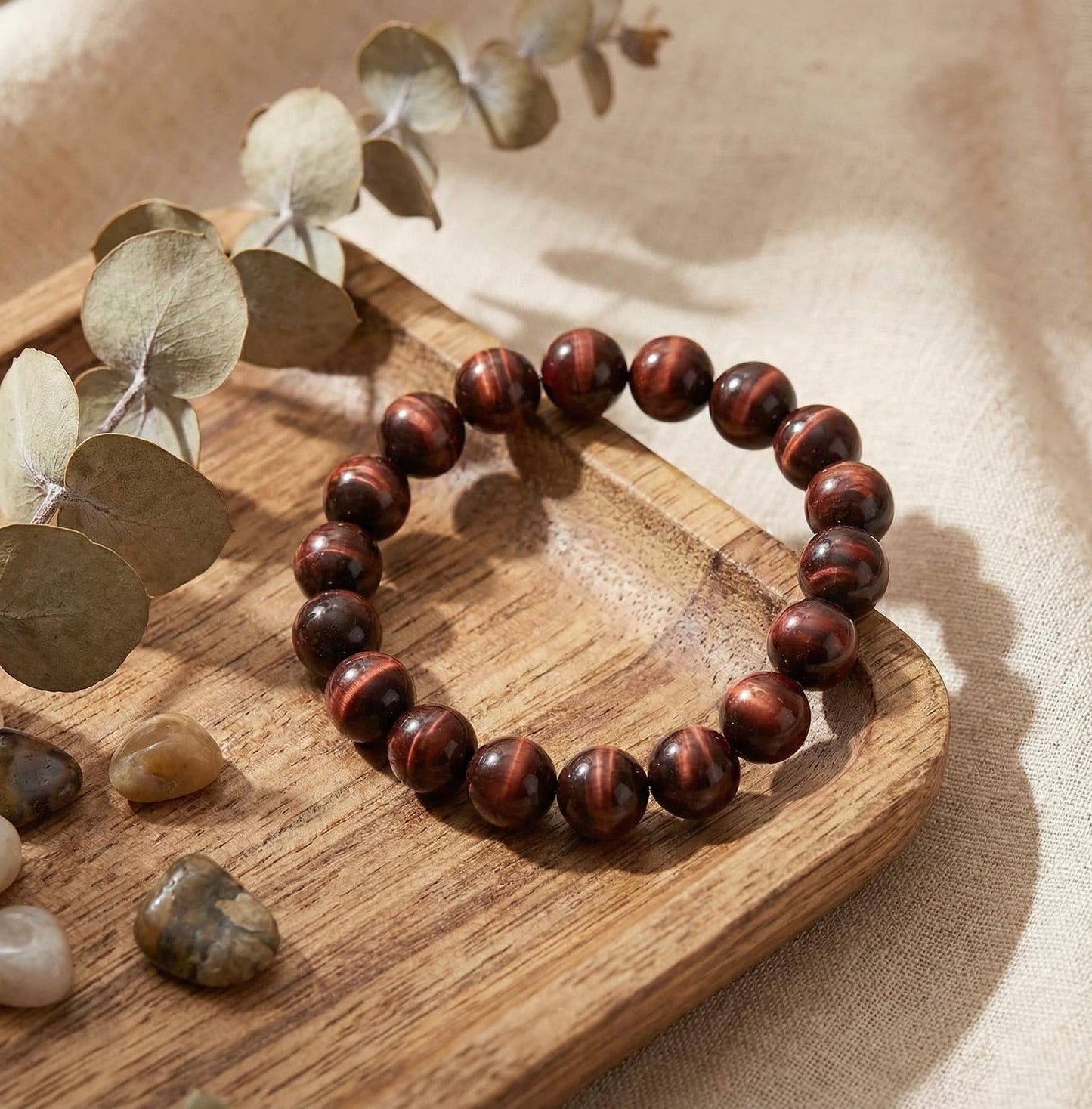 Yochus 45pcs Red Tiger Eye Beads，8mm Healing Power Natural Stone Round Loose Beads for Jewelry Making Earring Necklace DIY Crafts