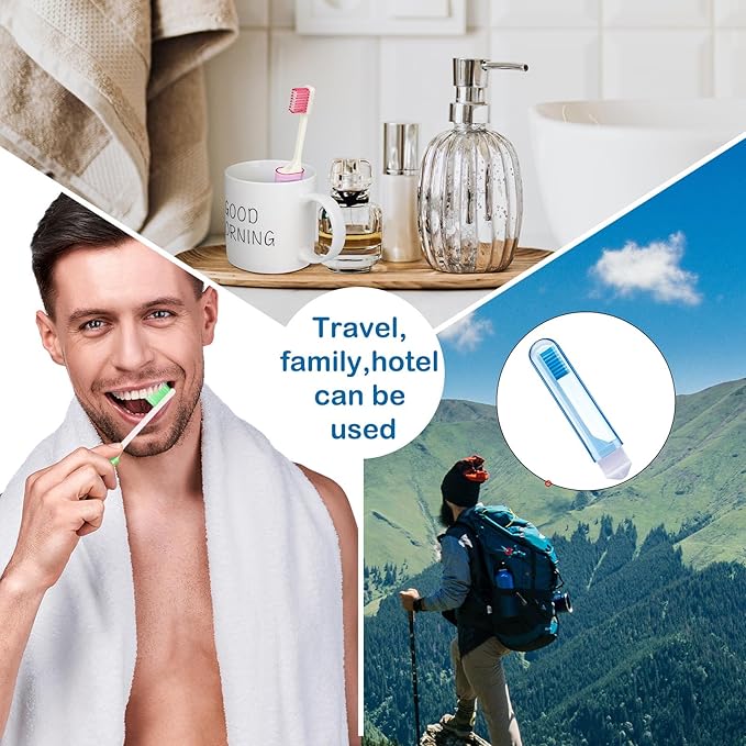 Patelai 4 Pcs Travel Toothbrush Set, Soft Bristle Mini Foldable Tooth Brush with Case, Individually Wrapped Small Portable Travel Size Toiletries Stuff for Camping (Fresh Color)