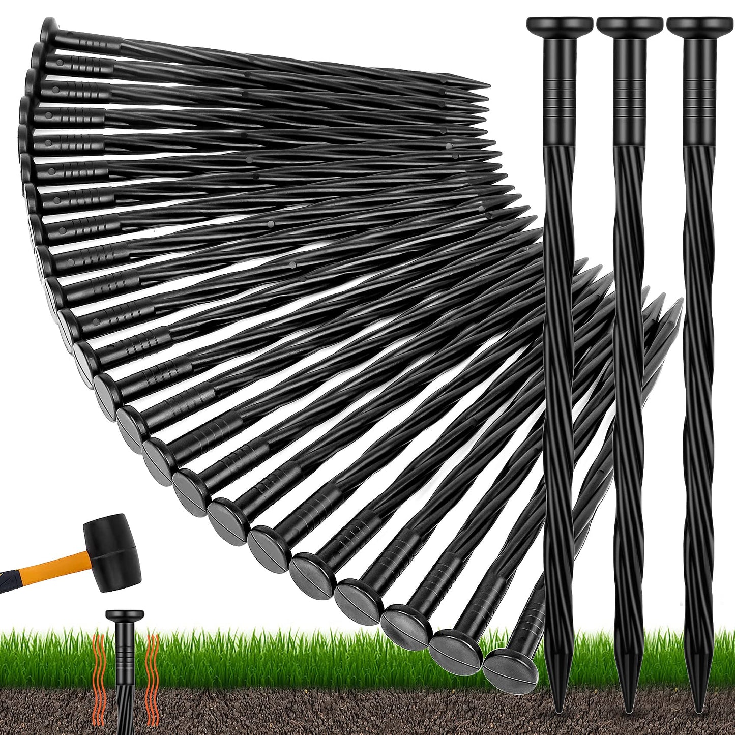 60 Count Plastic Landscape Edging Anchoring Stakes 8-Inch Garden Lawn Yard Landscaping Spikes for Paver Edging, Weed Barrier, Tent, Artificial Turf & More