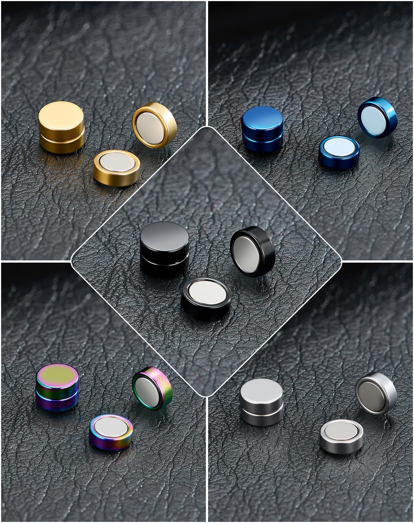 SIISPRI 4-5 Pairs 6-12mm Black Stainless Steel Magnetic Fake Gauges Earring Studs for Men Women Non Pierced Earrings,Hypoallergenic (Colorful (5 Pairs 8mm))…