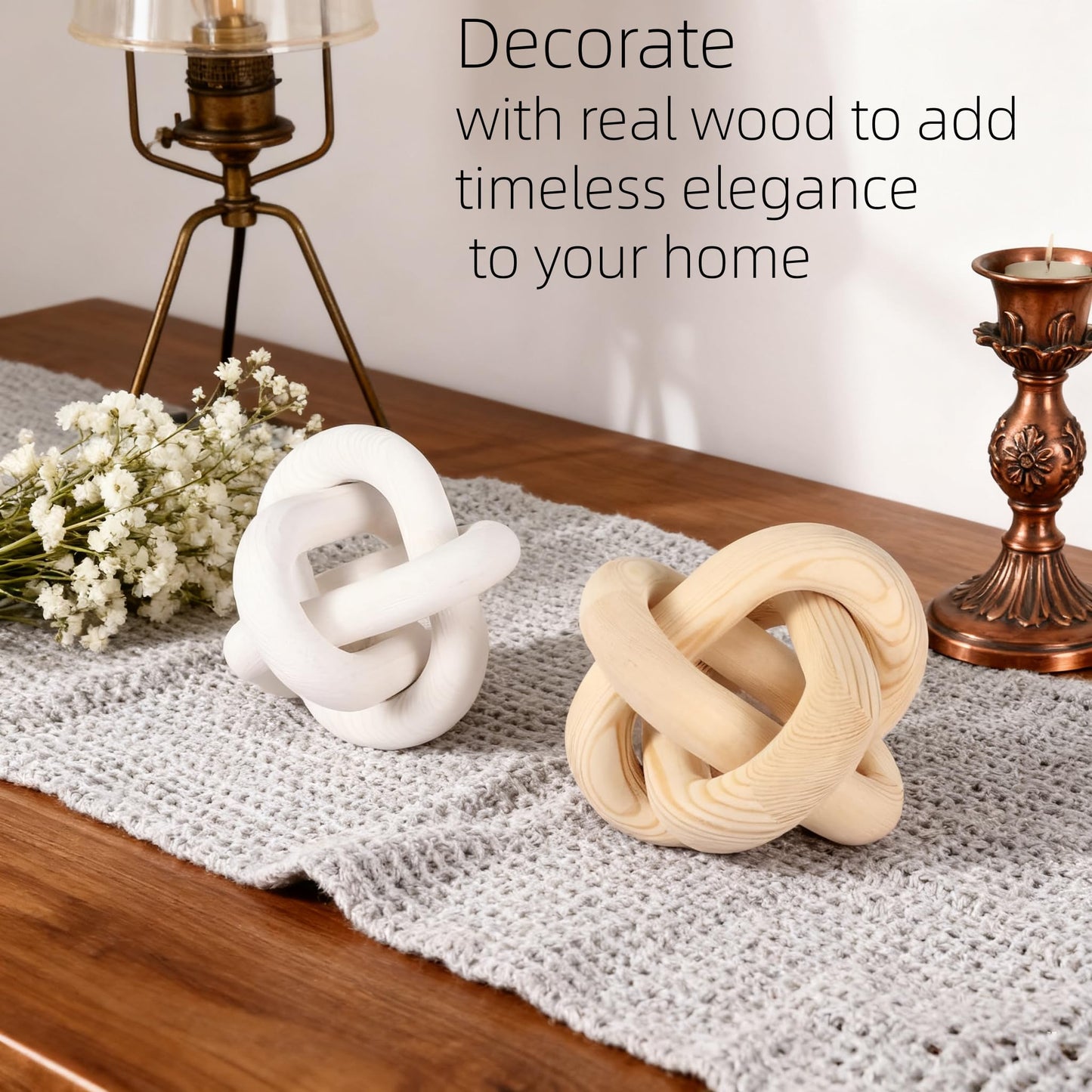 Nezhain Wood Knot Chain Link Decor, 3 Link Boho Wooden Hand Carved Decorative, Handcrafted for for Coffee Table Entryway Modern Farmhouse Shelf Decoration (Natural)