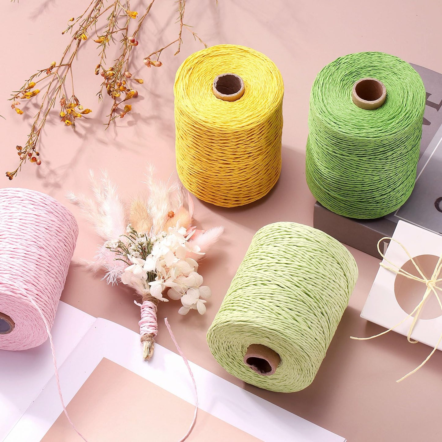 uxcell 328 Yards Raffia Ribbon, 2mm Raffia Twine Wrapping Ribbon Paper String Craft Wire for Gift Wrapping DIY Projects Flower Bouquet Making Decoration, Burgundy