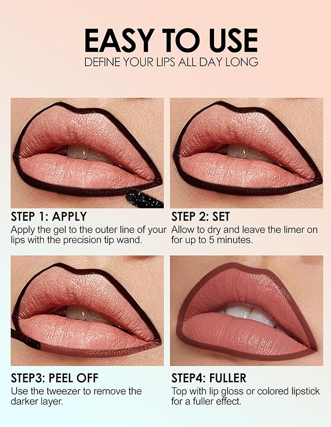 Erinde Peel Off Lip Liner Stain, Long Lasting Tattoo Lip Liner with Tweezer, Matte Finish, Waterproof Transfer Proof Lip Stain Peel Off, Non-Stick Cup Nude Lipstain Lipliner, 07