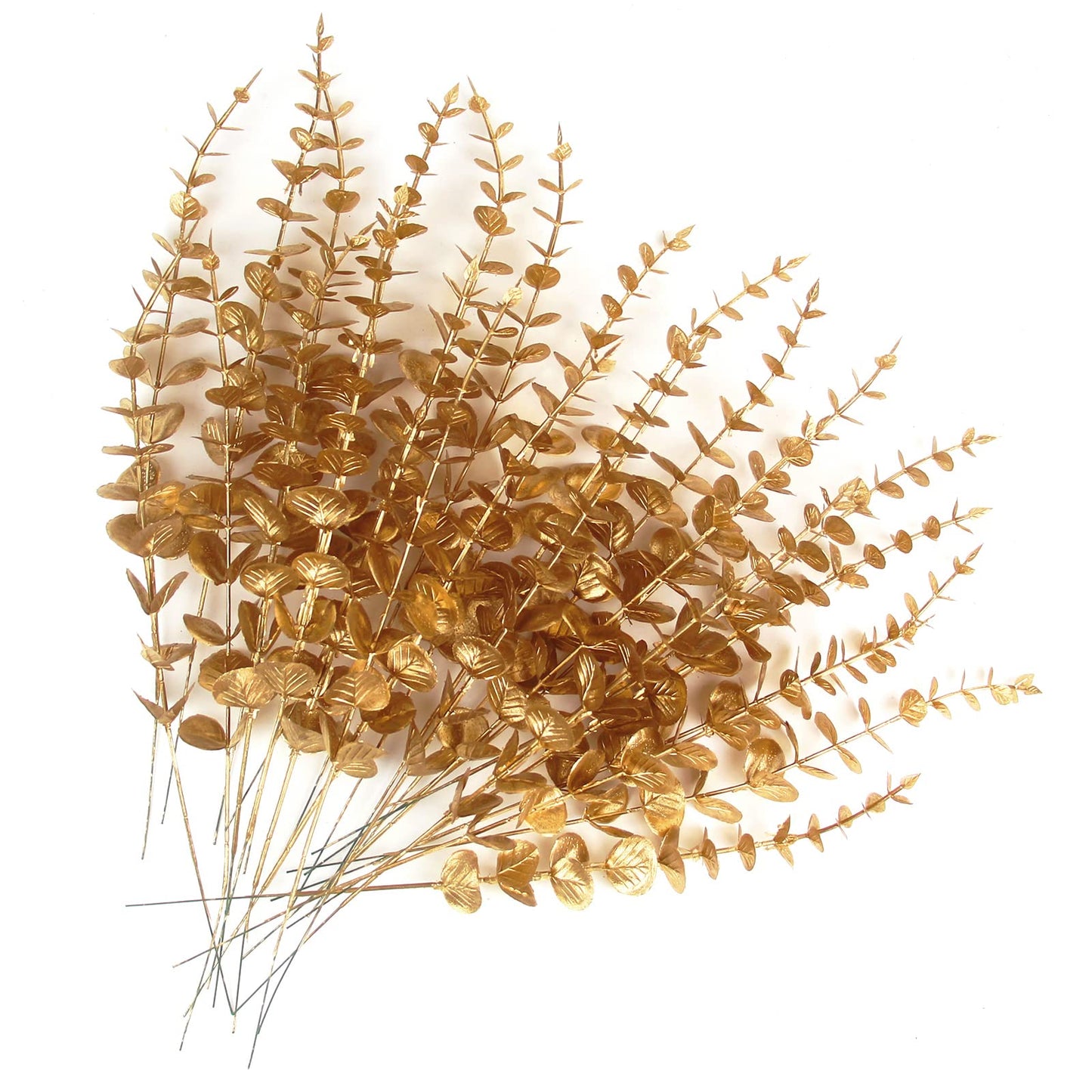 Tinsow 26pcs Artificial Eucalyptus Stems Gold Faux Eucalyptuses Branch Real Touch Leaf Wedding Bouquet Minimalist Fall Home Decor