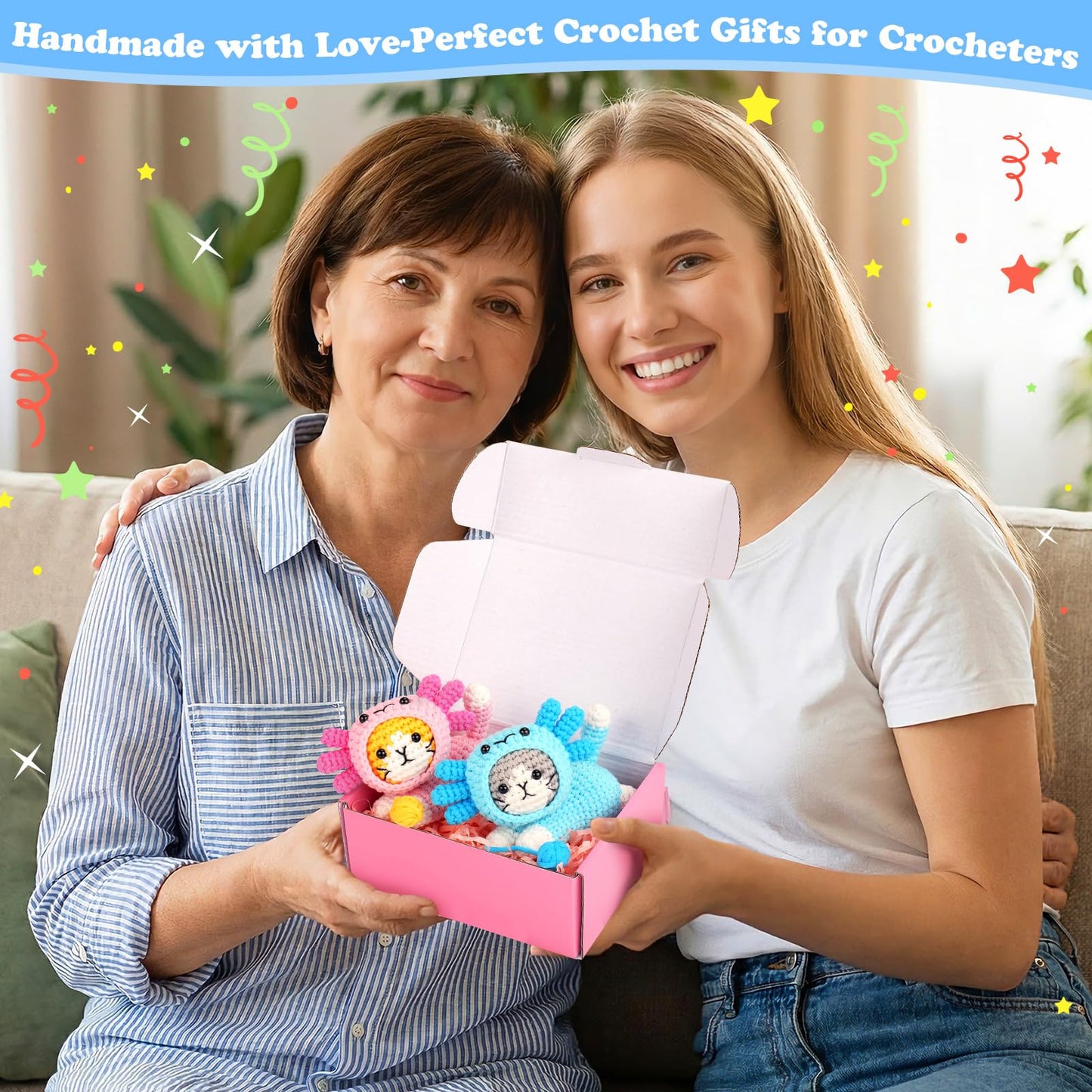 Crochet Kit for Beginners, Crochet Starter Kits for Adults Kids, Cat Dress in Axolotl Crochet Kit, Complete Crochet Animal Kit with Step-by-Step Video Tutorials, Gifts for Crocheting Lovers